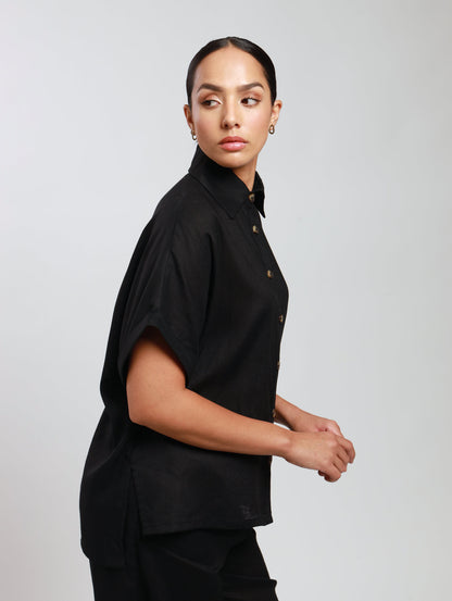 RELAXED HI-LO TOP / MODAL BLACK