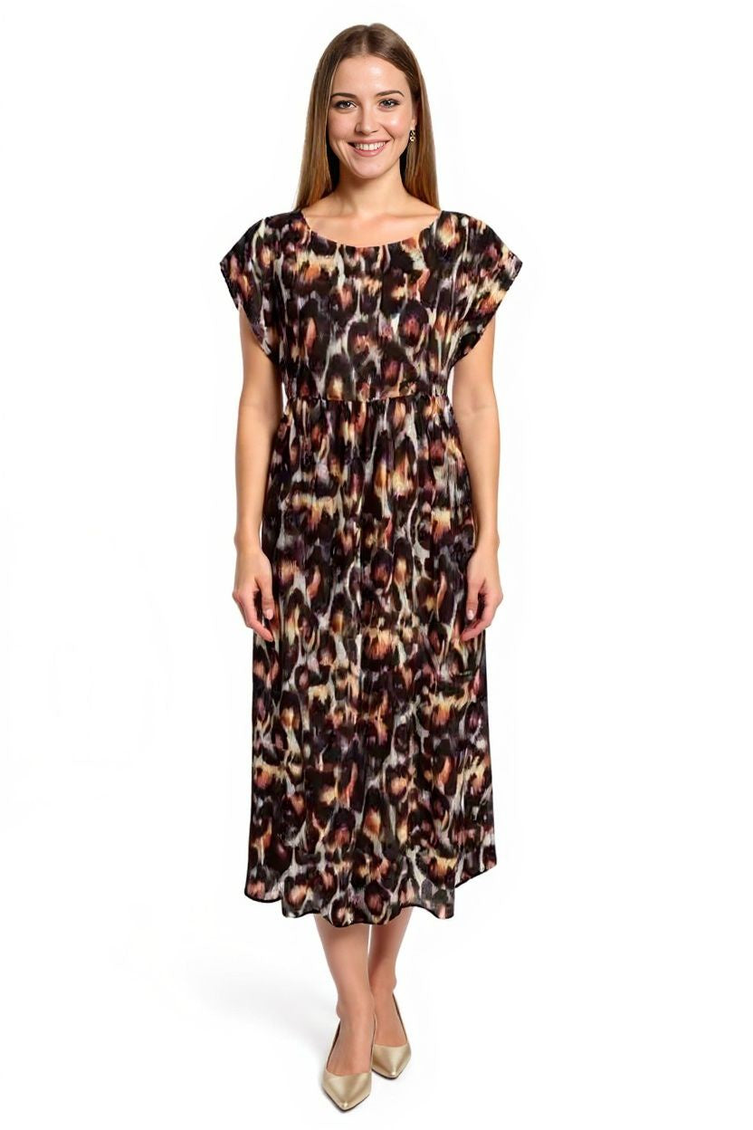 BOXY MAXI RUFFLE DRESS / ABSTRACT LEOPARD
