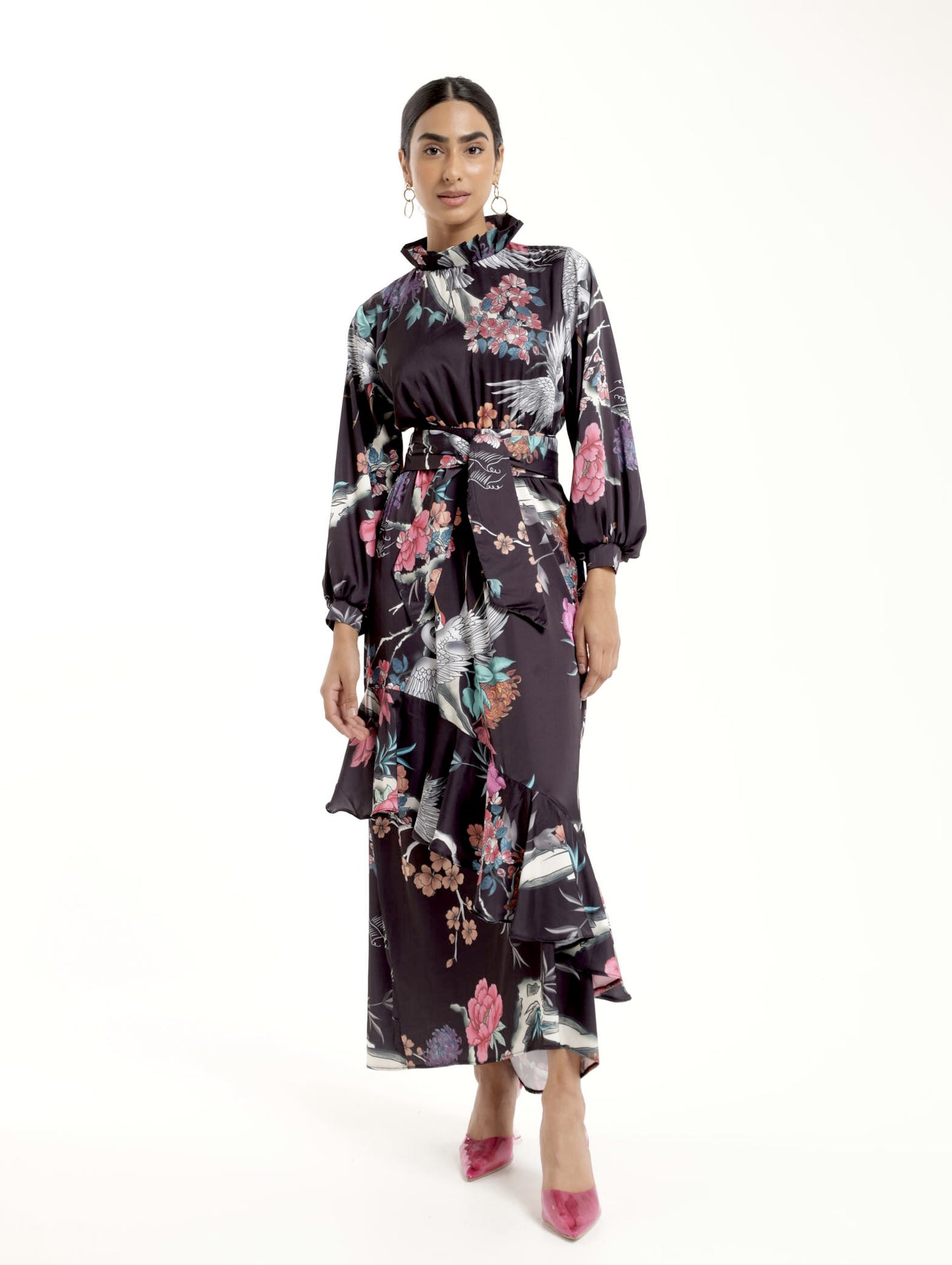 XO PLEATED MAXI DRESS / CHERRY BLOSSOM GARDEN