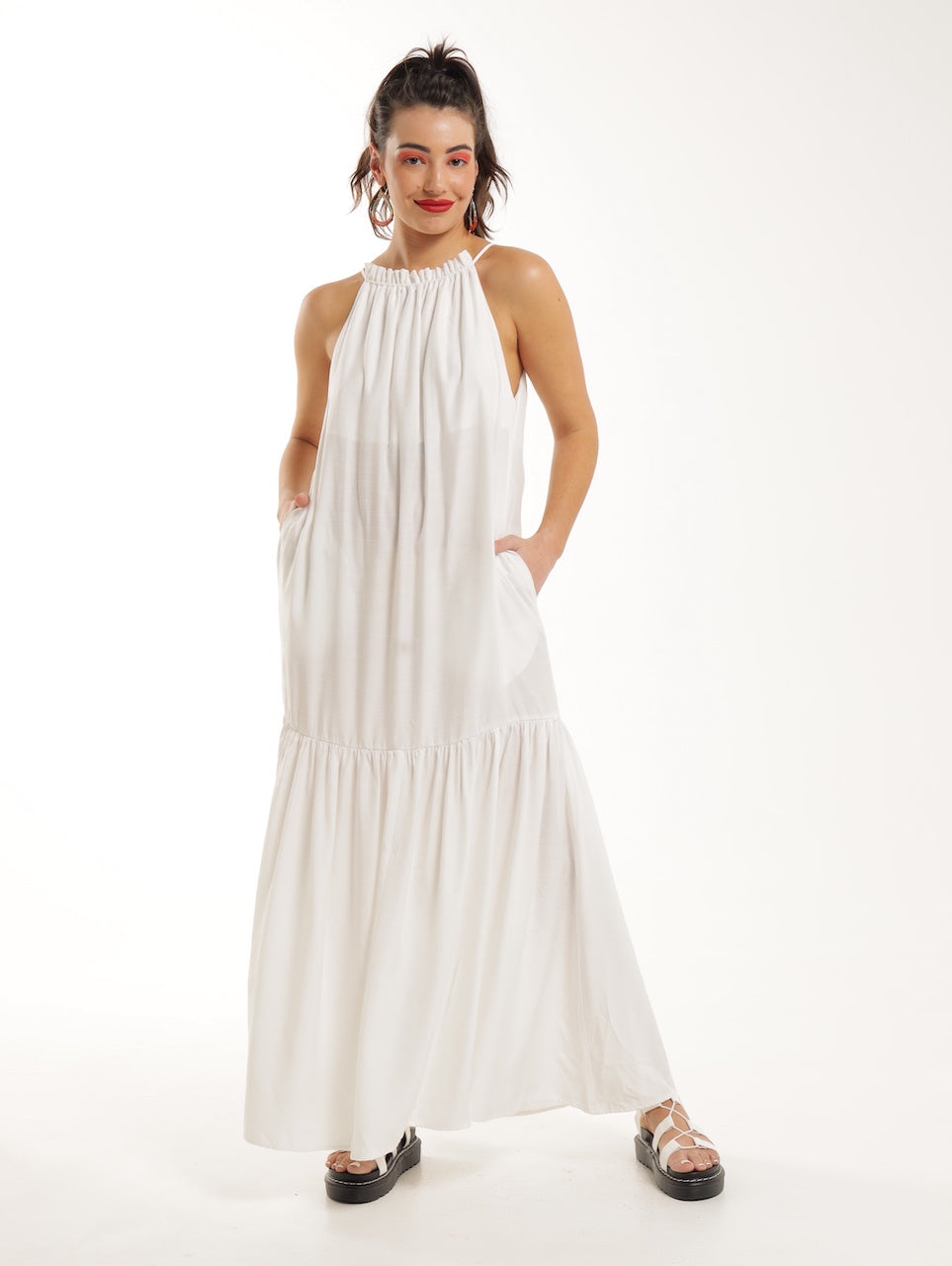 HALTERNECK ROUGED MAXI / WHITE