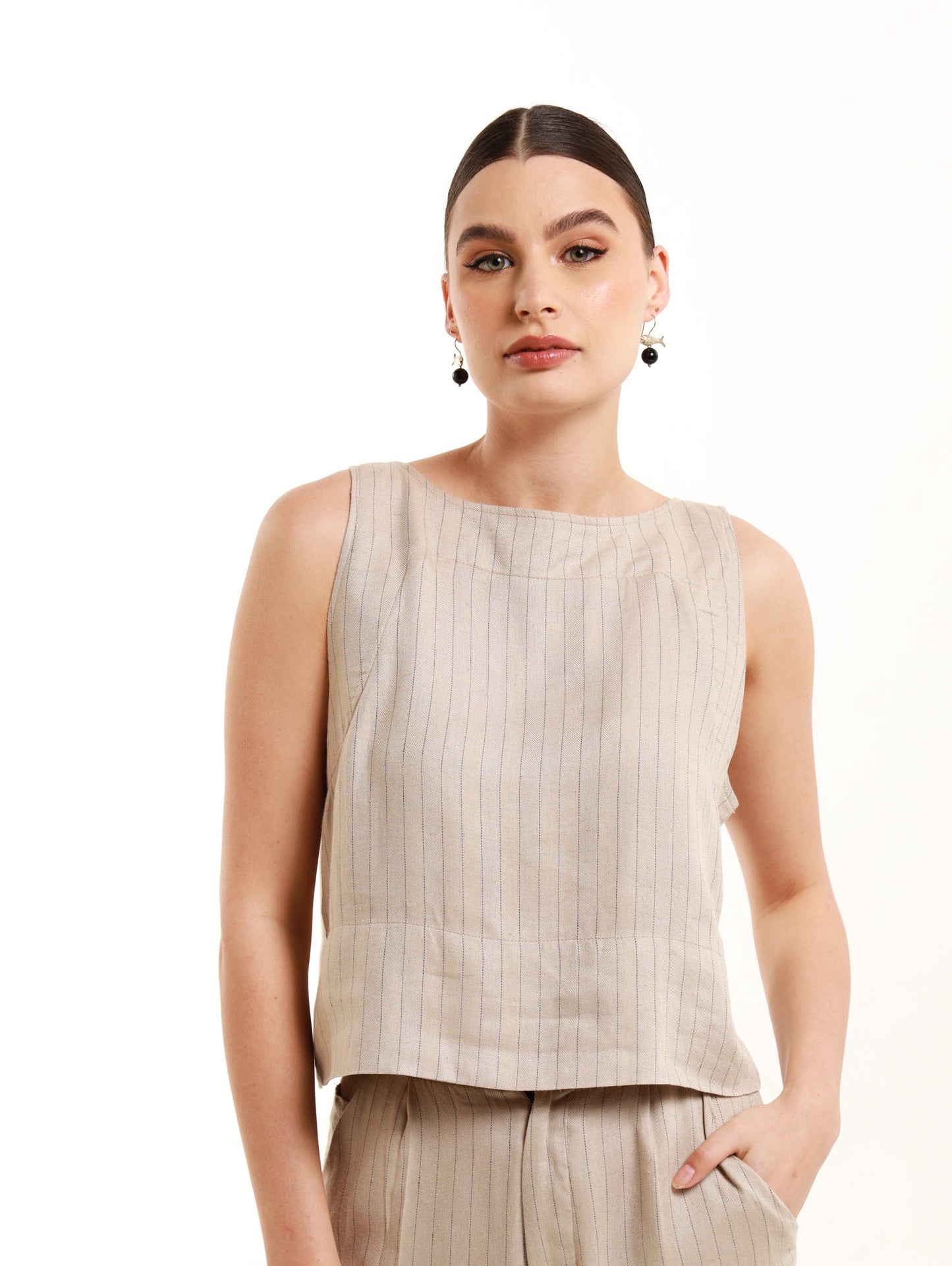 RELAXED TANK / NATURAL HERRINGBONE STRIPE