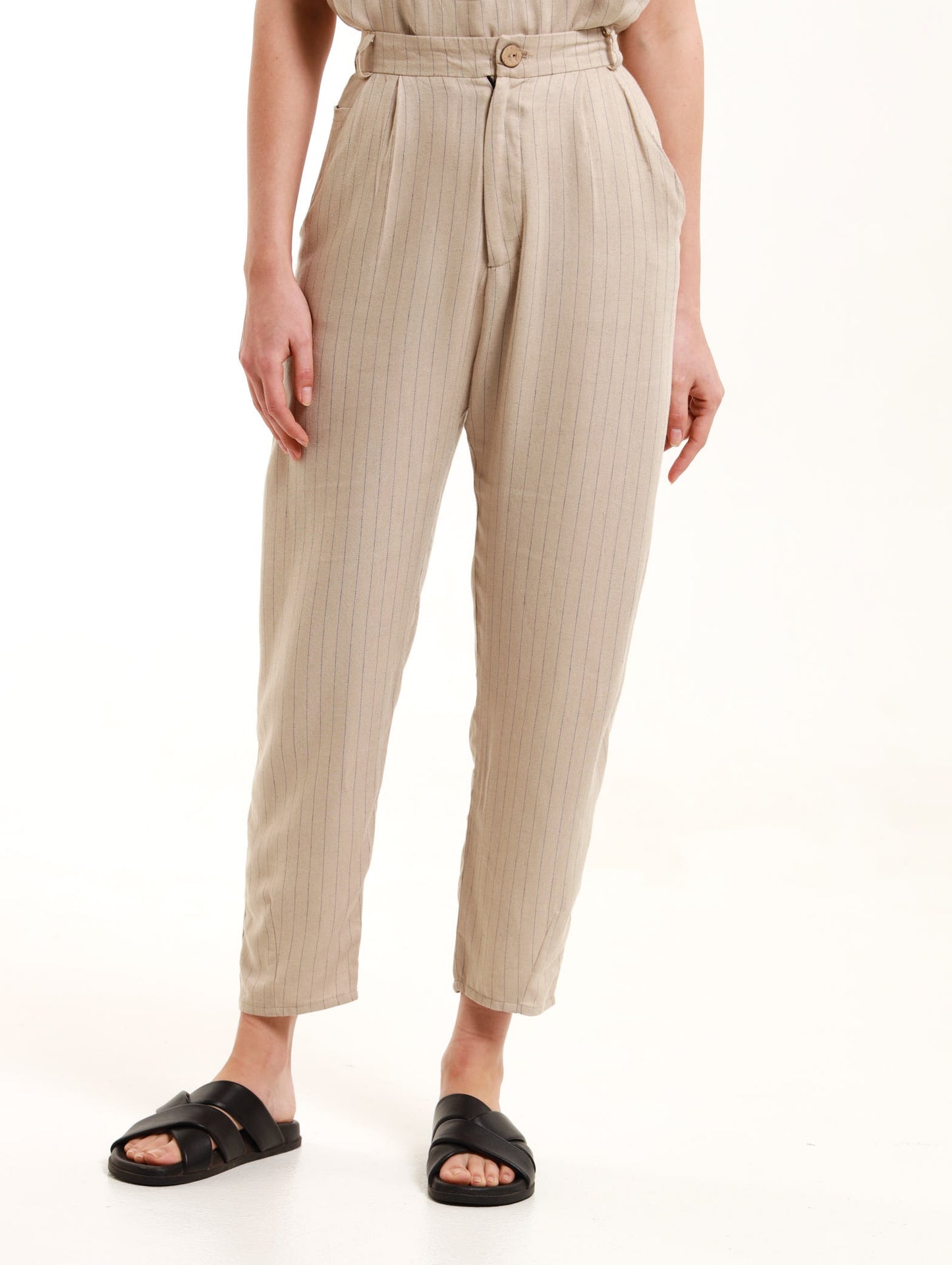 TAPERED PANTS / NATURAL HERRINGBONE STRIPE