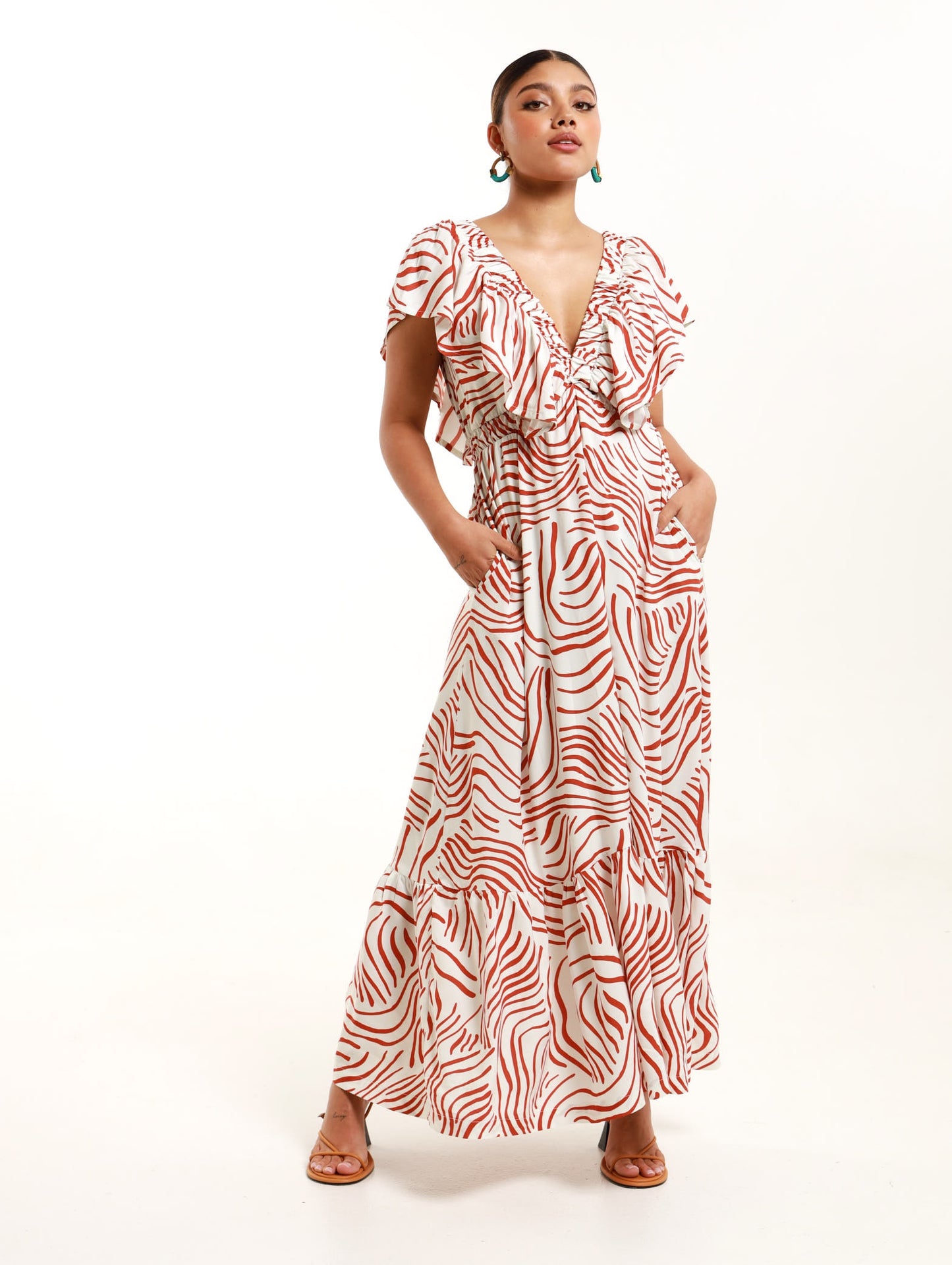 V-NECK RUFFLE COLLAR / TERRA WAVE