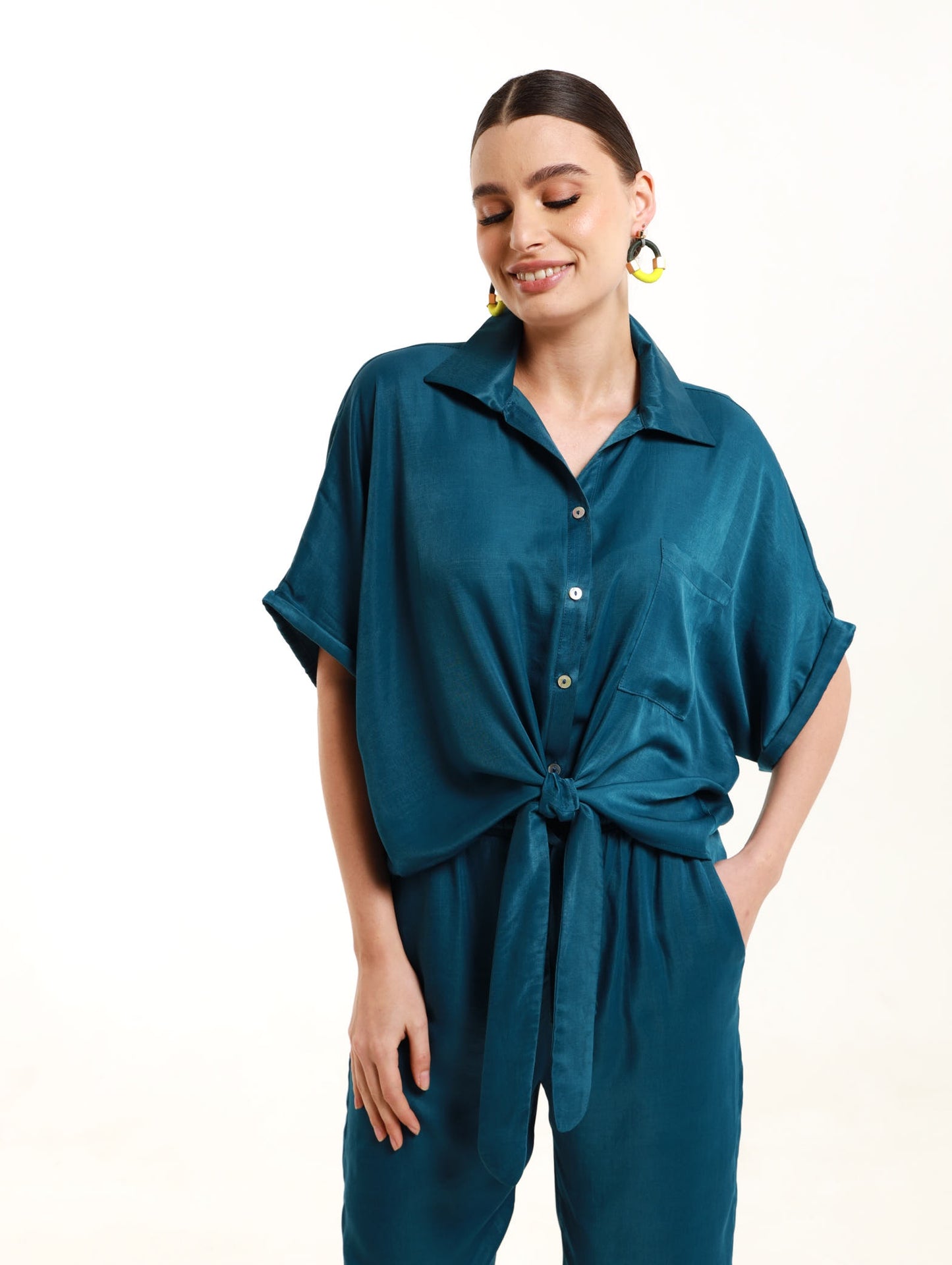 CROPPED BATWING TOP / BLUE CORAL