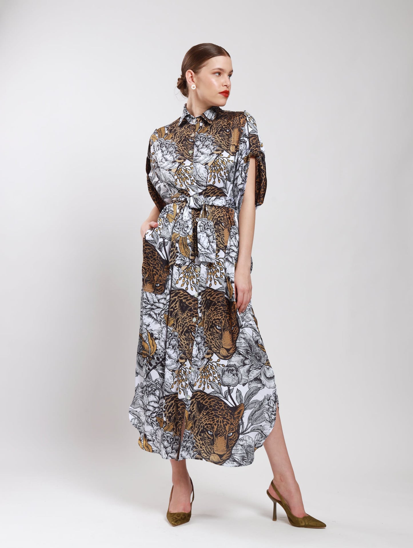 TAB DETAIL MAXI DRESS / PEONY TIGER