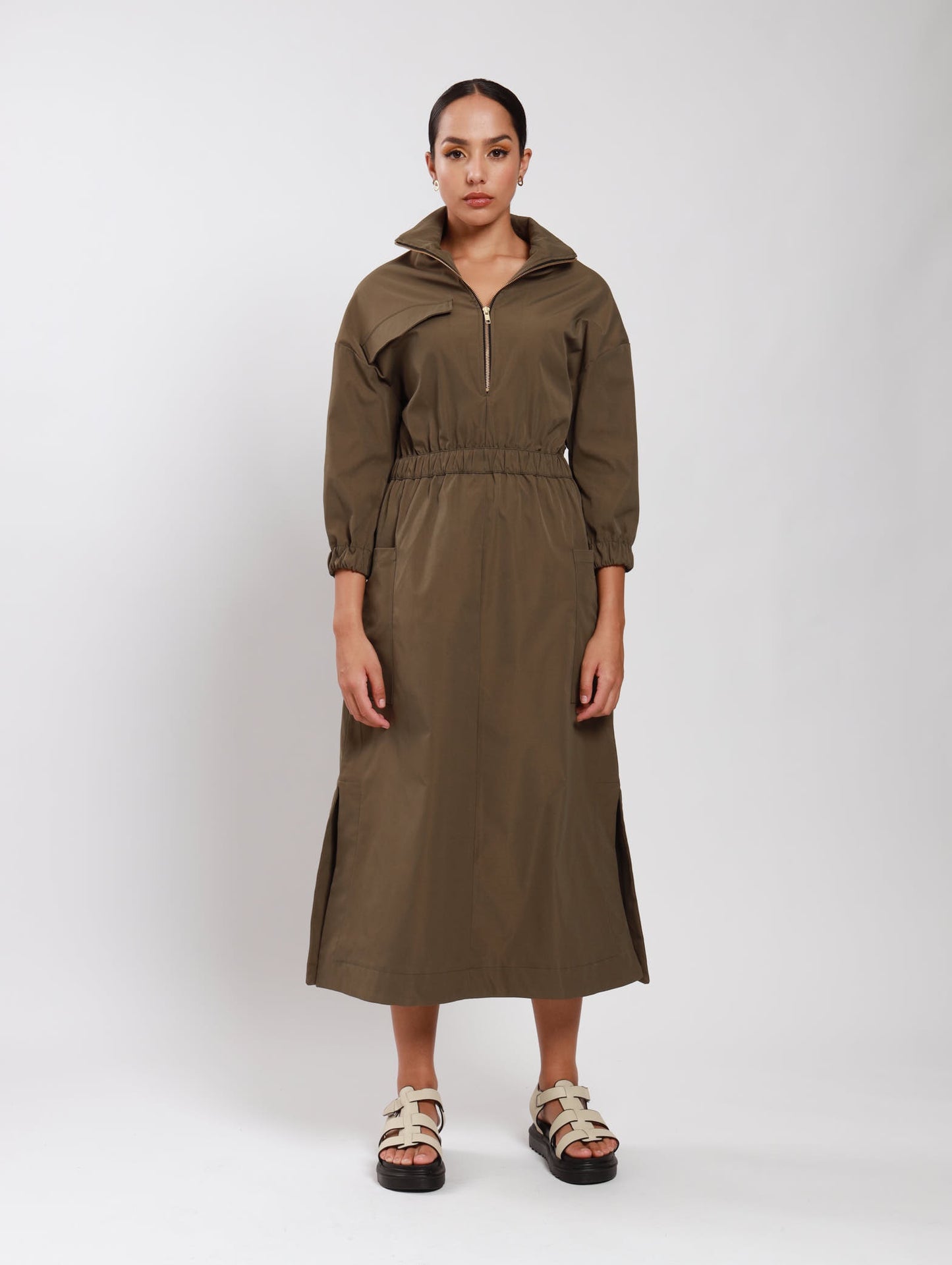 NEHRU DRESS / OLIVE TWILL