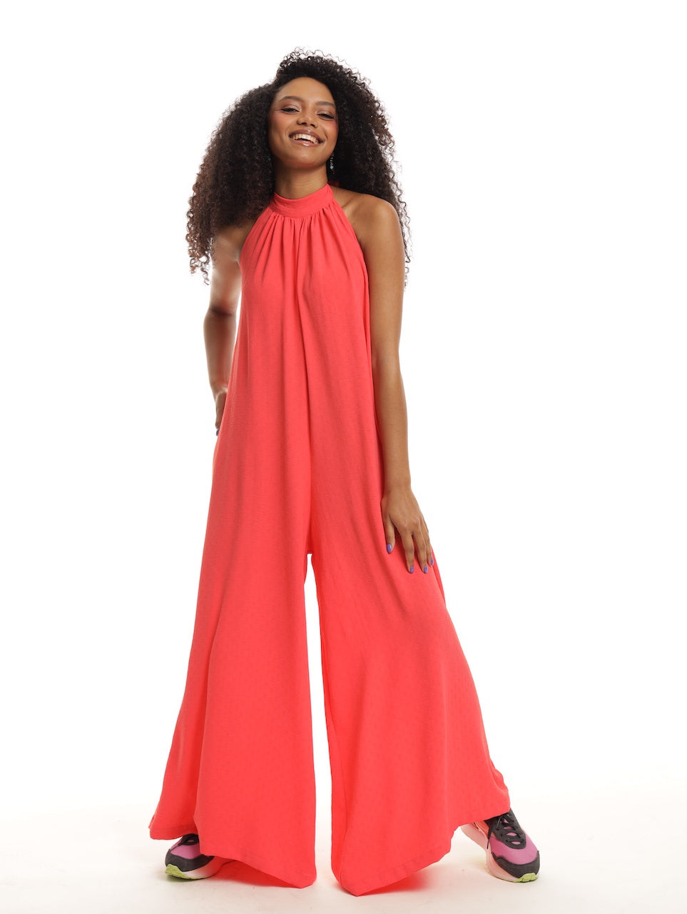 HALTERNECK PALAZZO JUMPSUIT / CORAL DAMASK