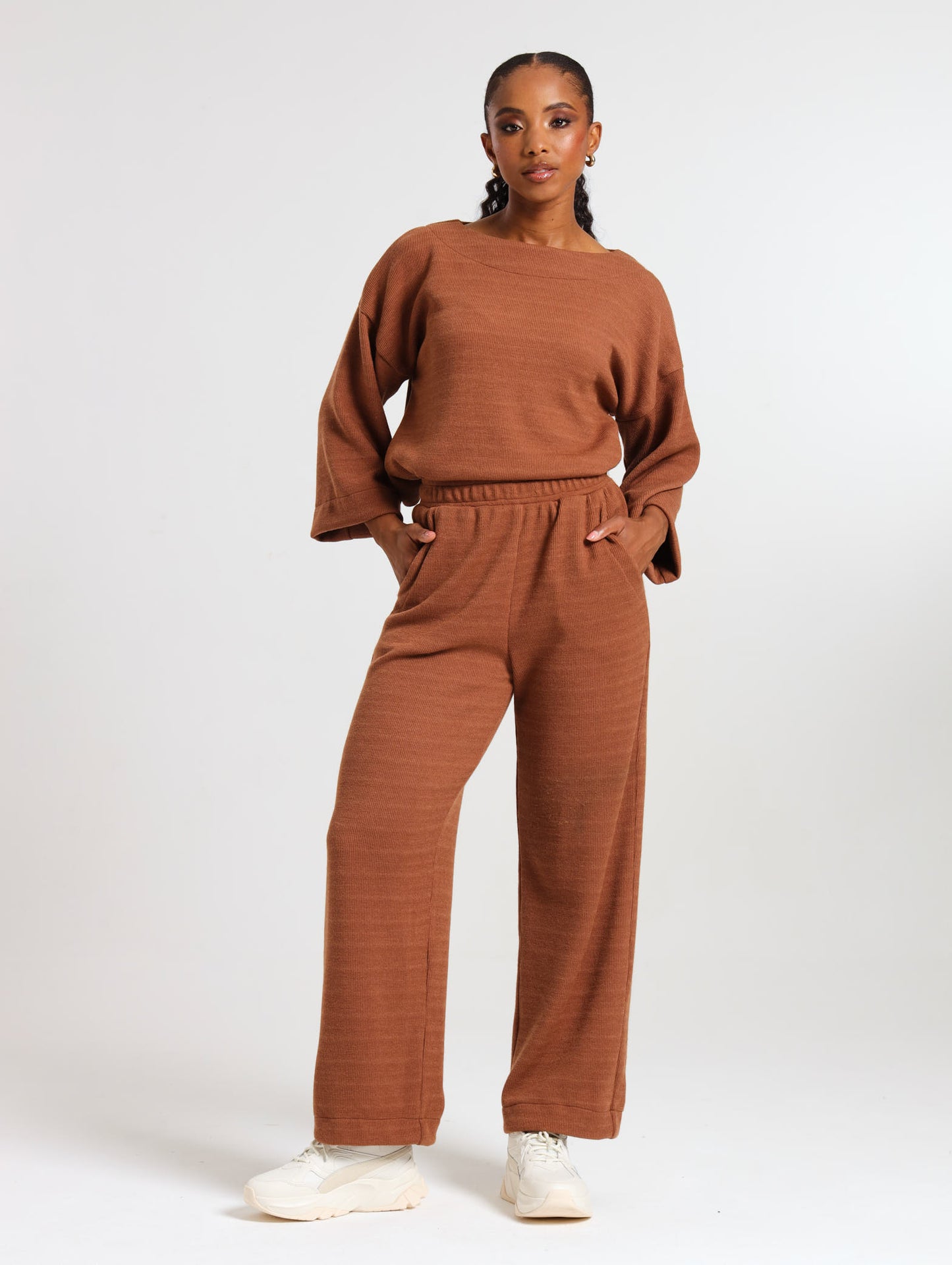 DRAWSTRING PANTS / MOCCA RIB