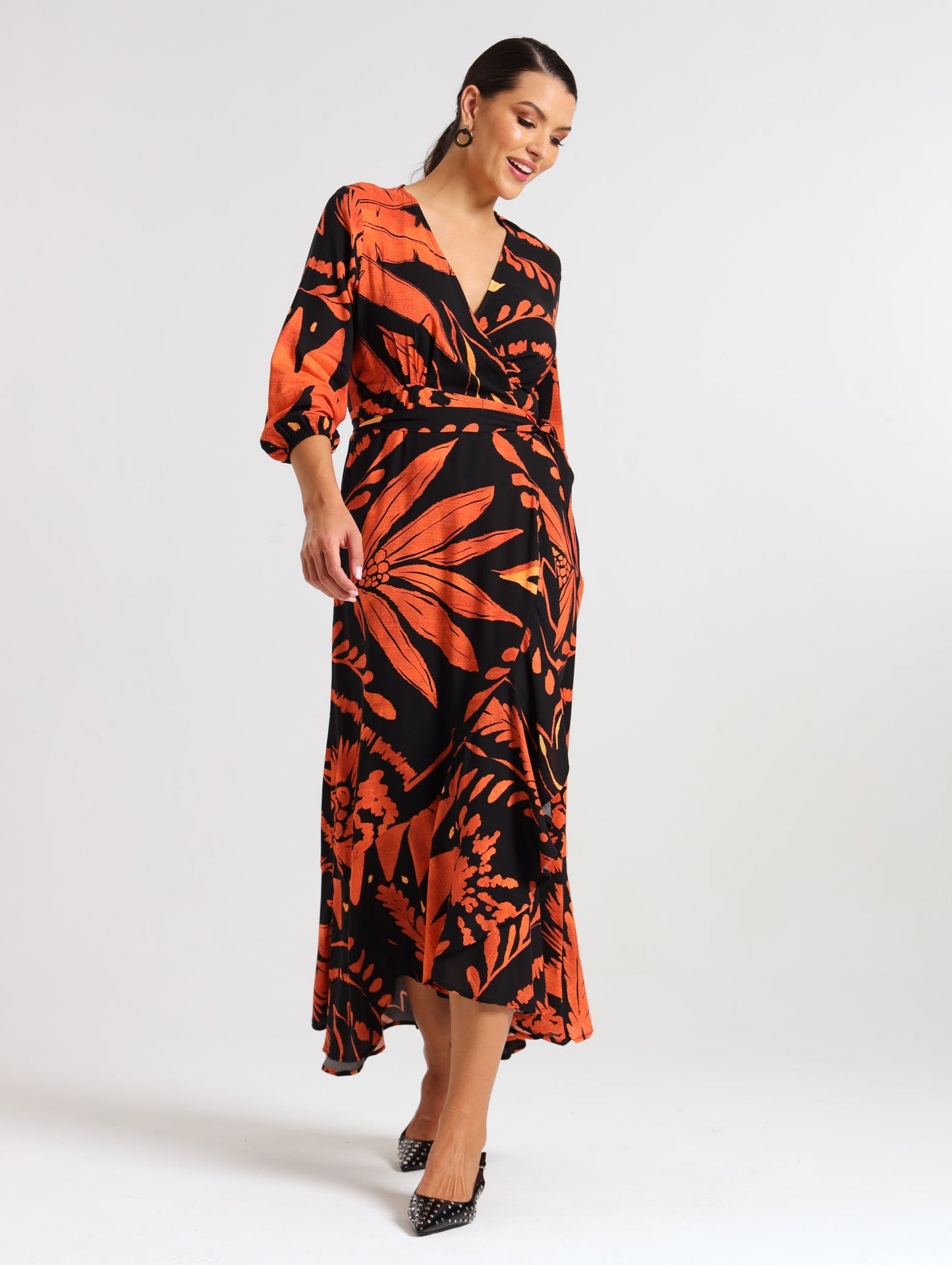 RUFFLE WRAP DRESS / TERRA PALM