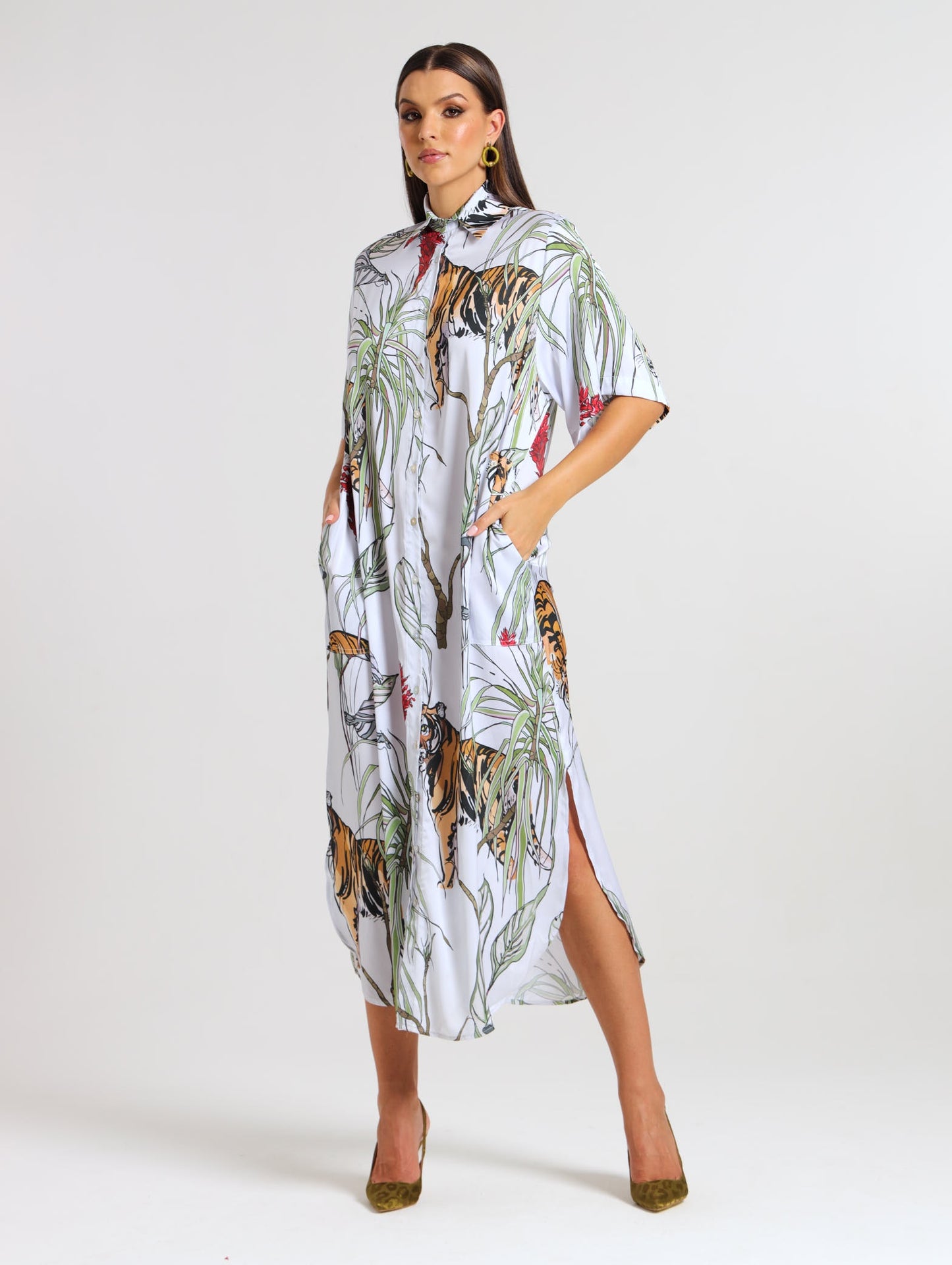 TAB DETAIL DRESS / SAVANNA TIGER