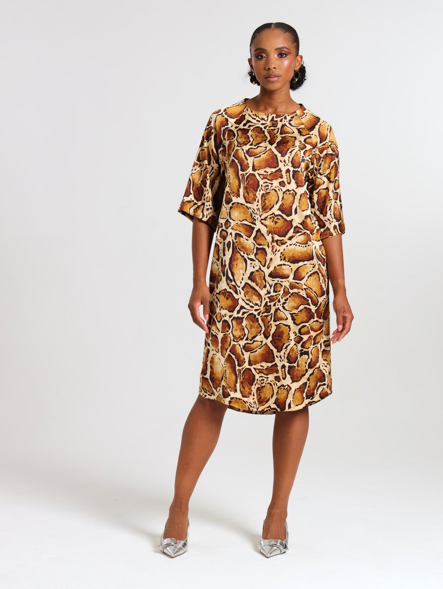 RAGLAN SLEEVE DRESS / ABSTRACT LEOPARD