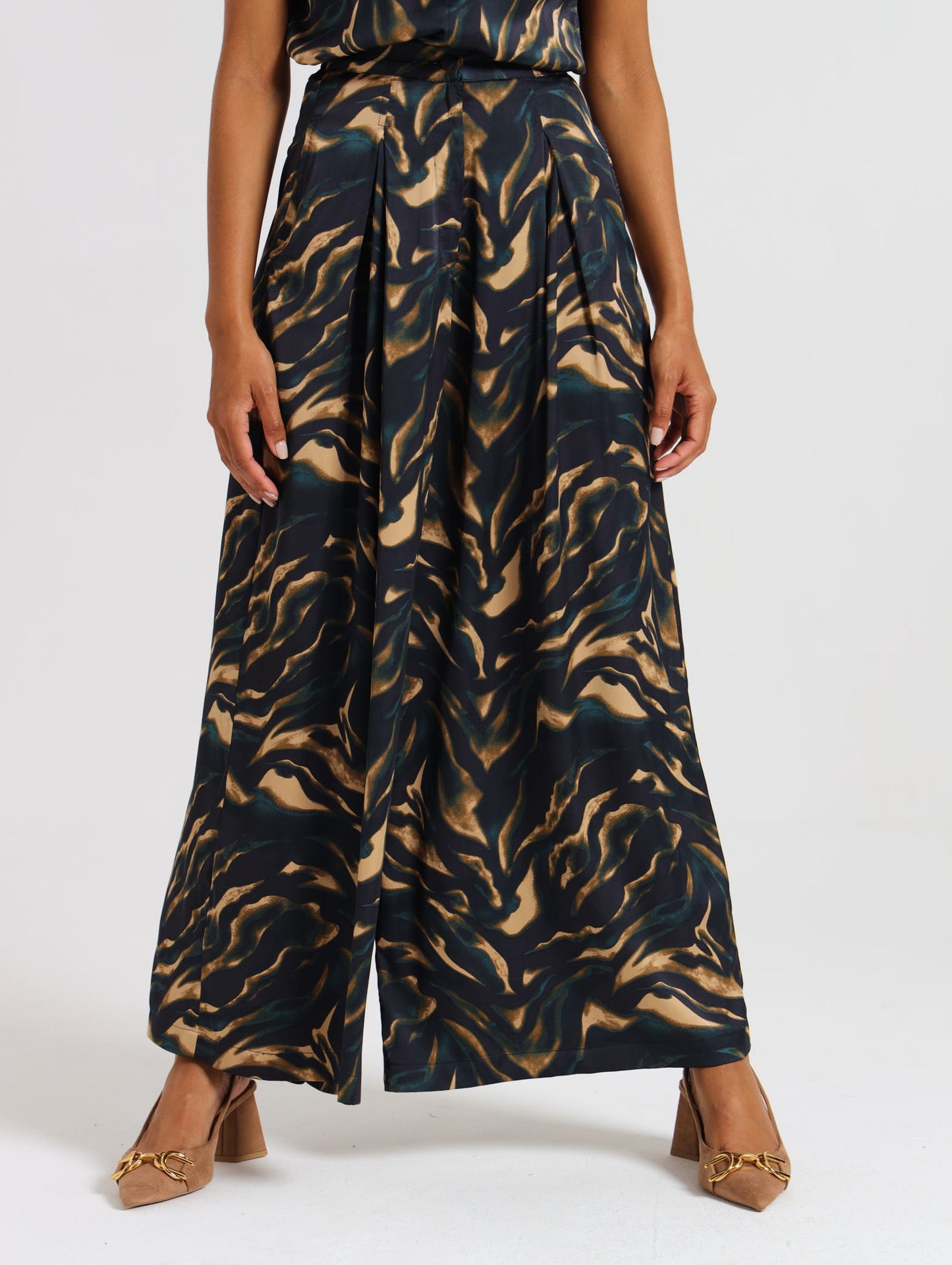 PLEAT DETAIL PALAZZO / TEAL TIGER