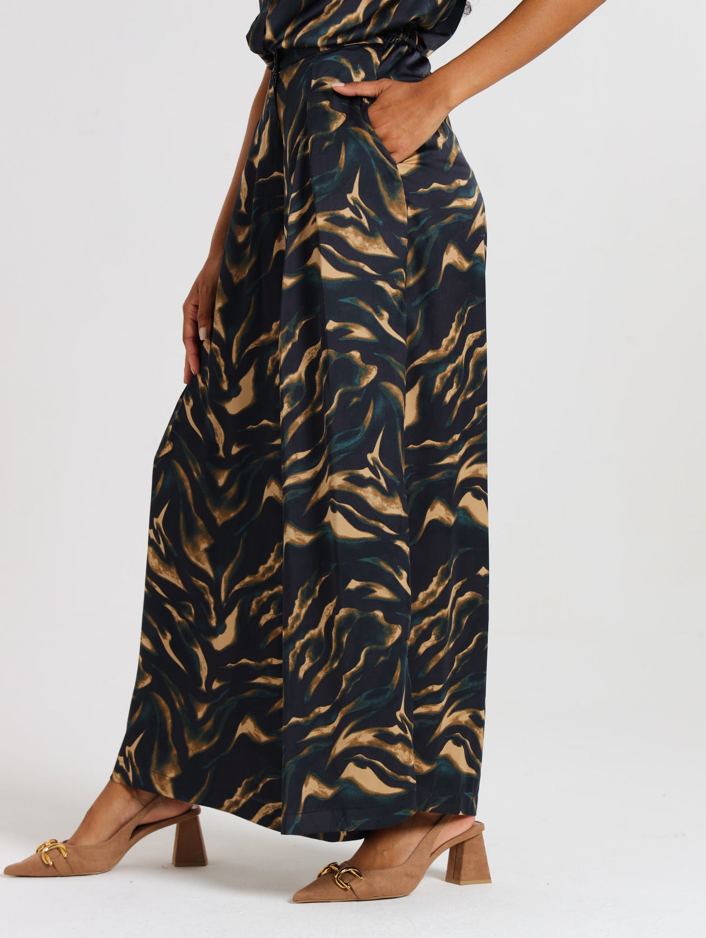 PLEAT DETAIL PALAZZO / TEAL TIGER