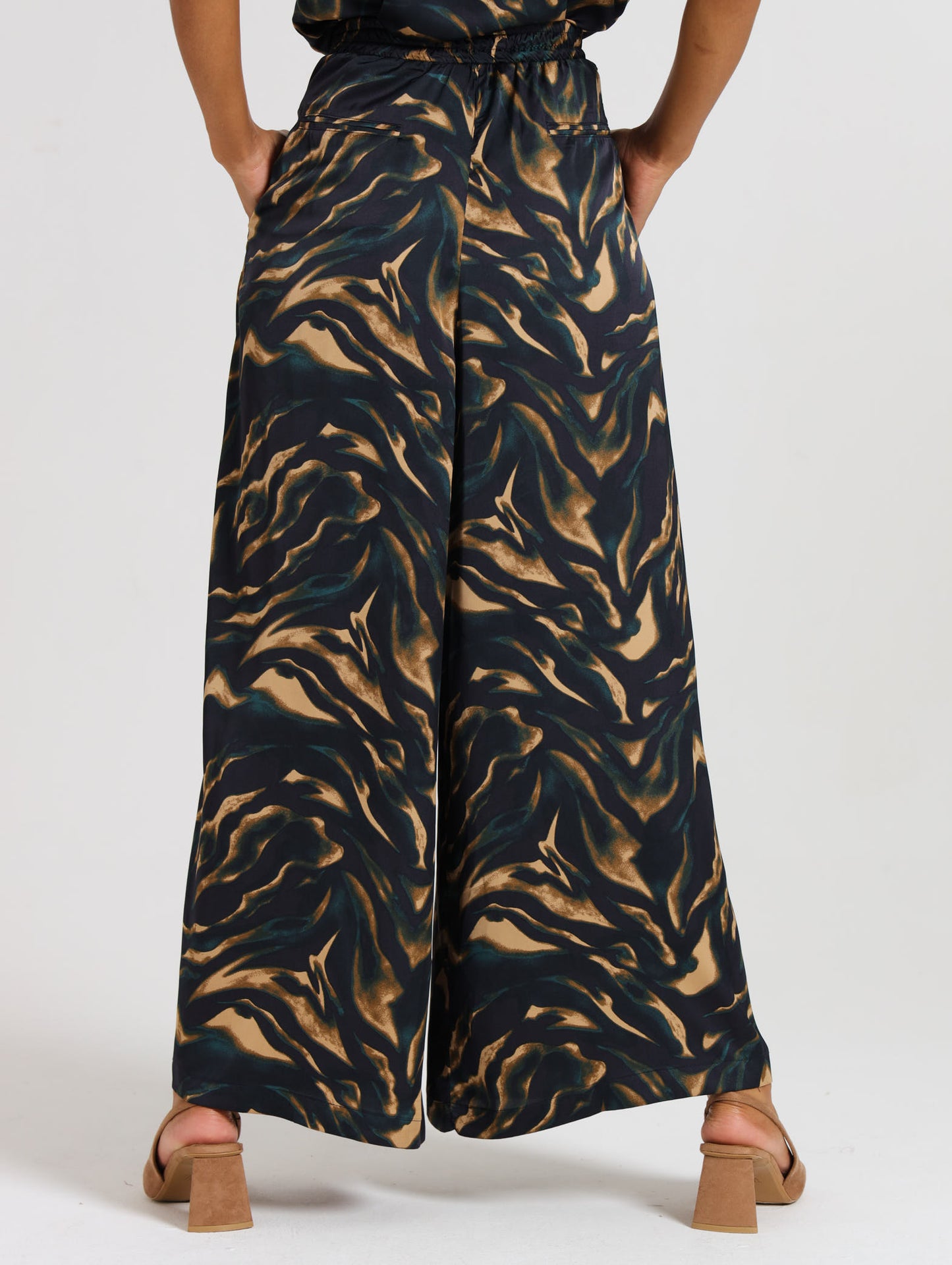 PLEAT DETAIL PALAZZO / TEAL TIGER