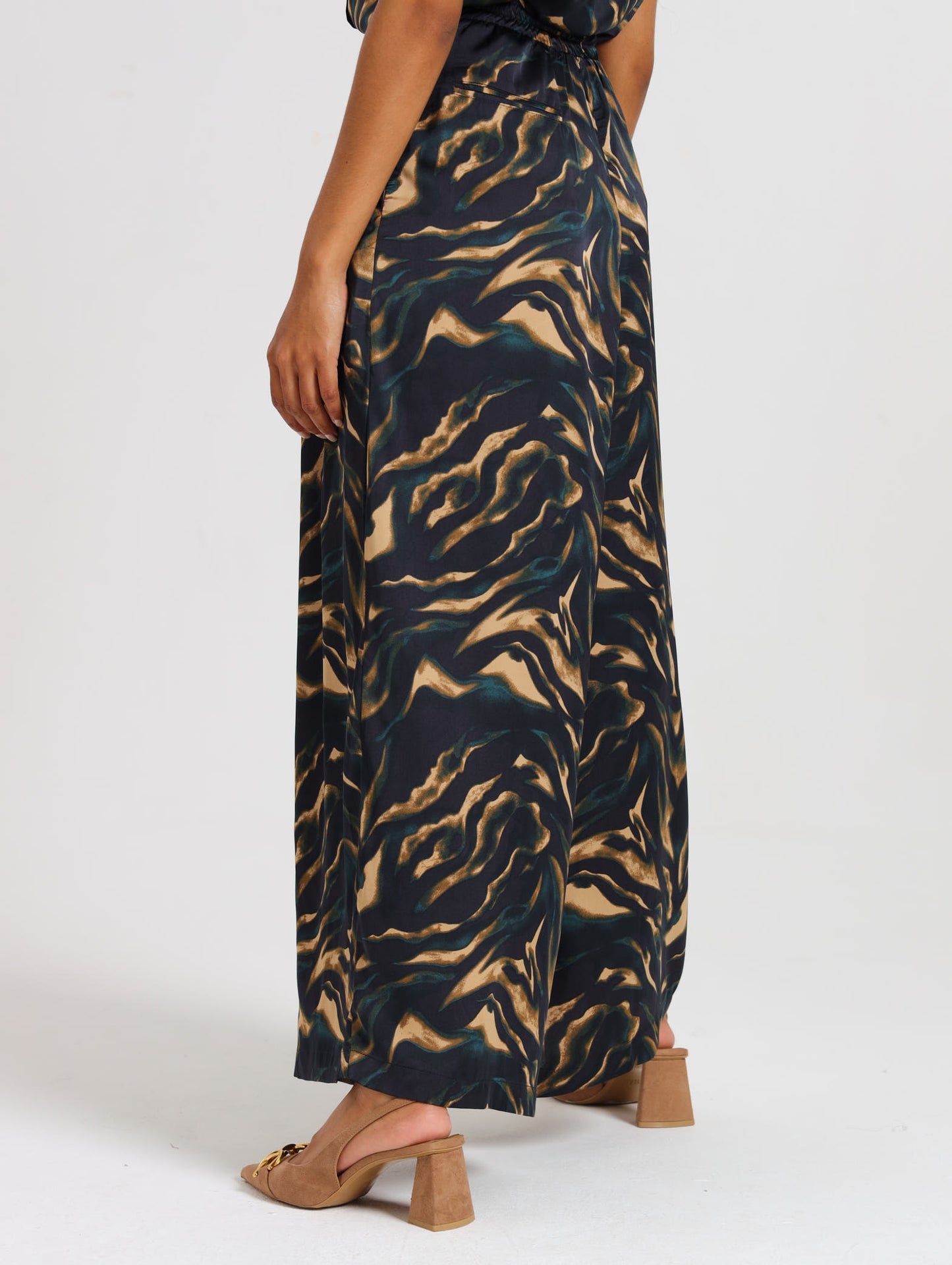 PLEAT DETAIL PALAZZO / TEAL TIGER