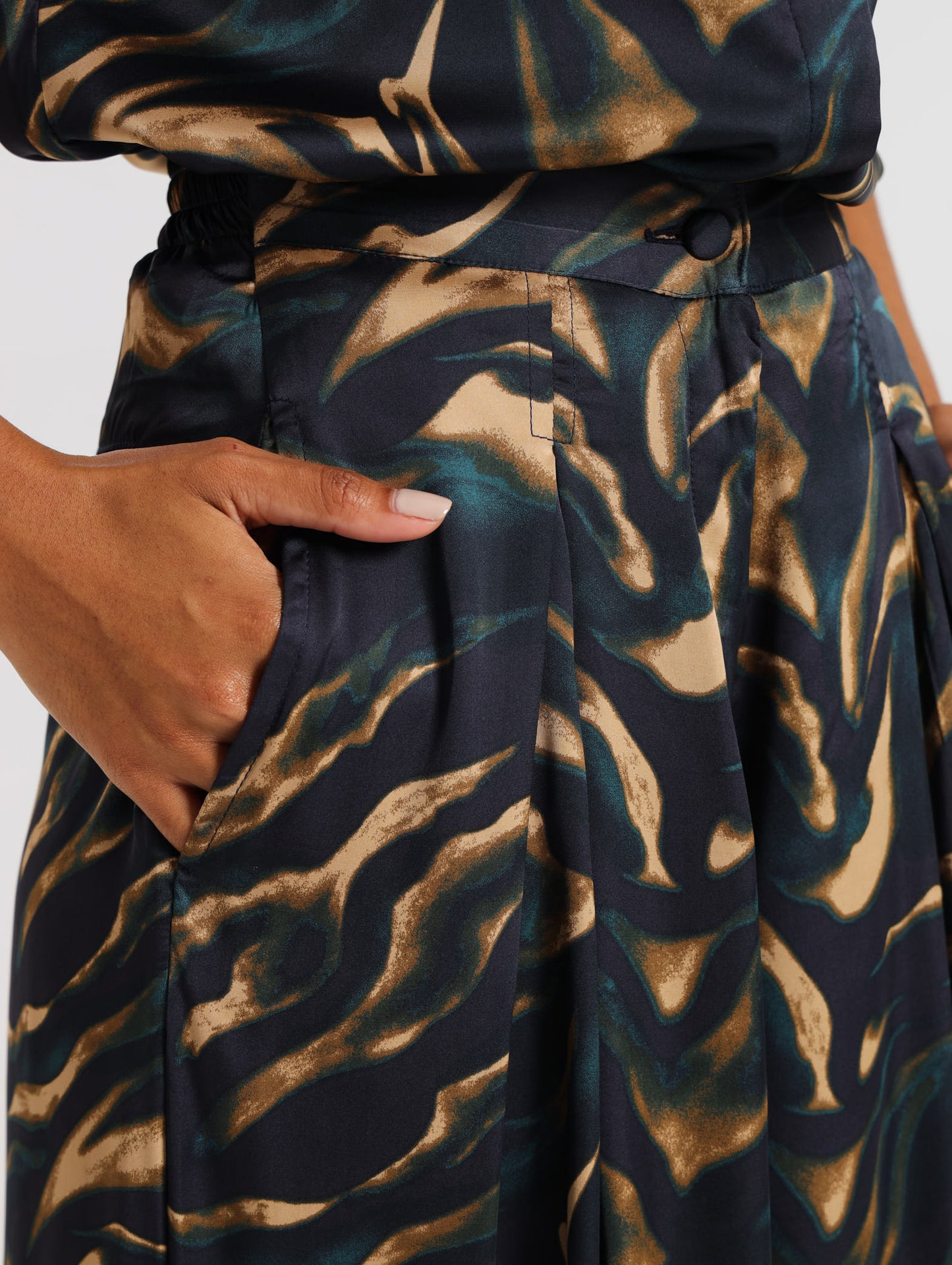 PLEAT DETAIL PALAZZO / TEAL TIGER