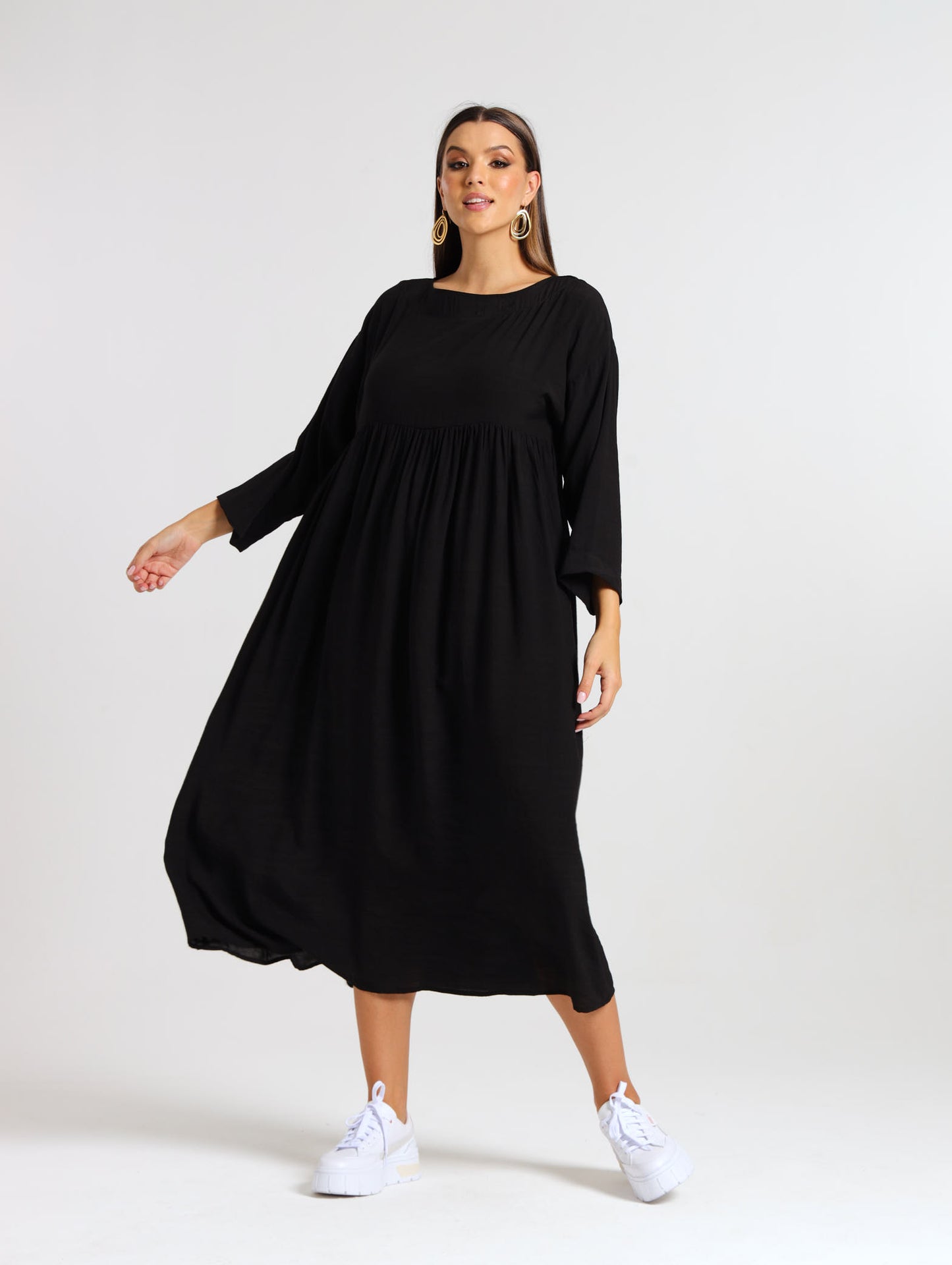 LONGSLEEVE BOXY MAXI / EBONY TENCEL