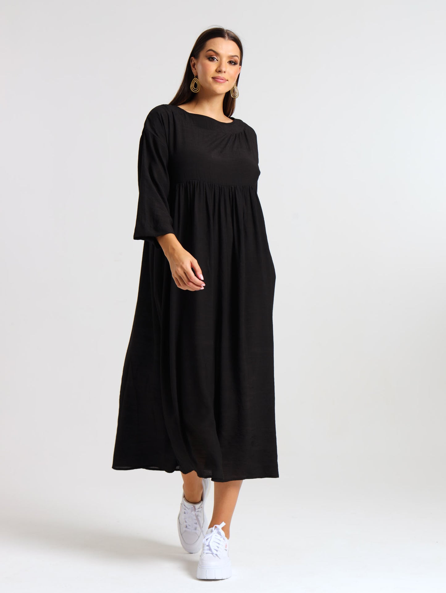 LONGSLEEVE BOXY MAXI / EBONY TENCEL