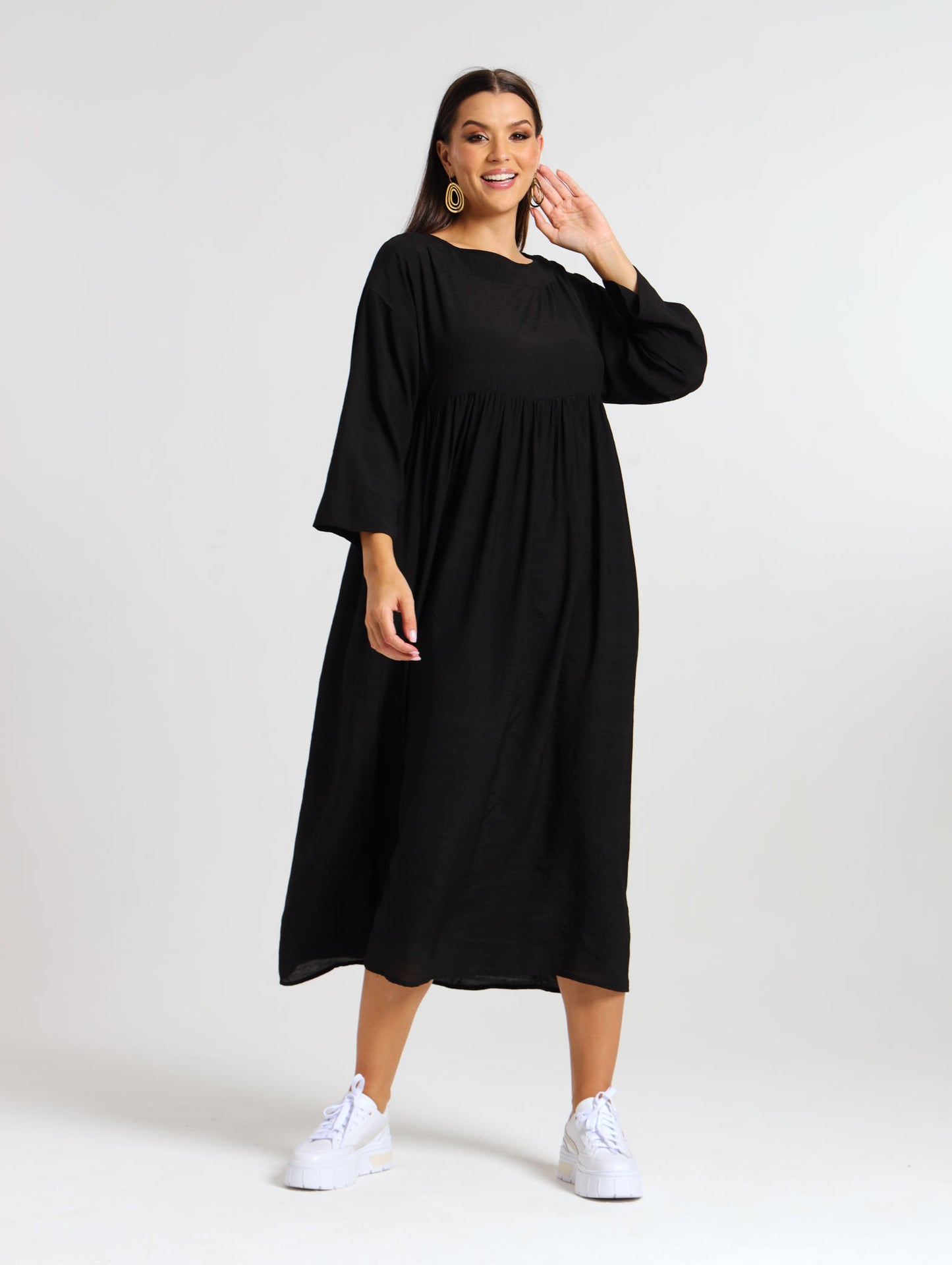 LONGSLEEVE BOXY MAXI / EBONY TENCEL
