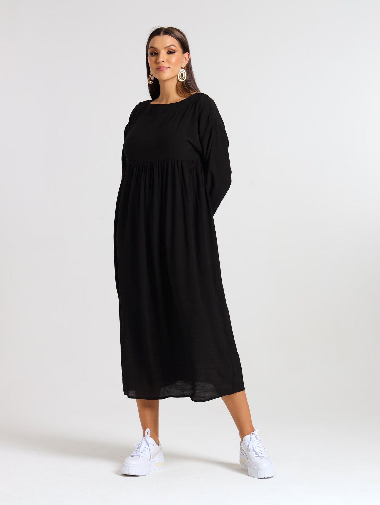 LONGSLEEVE BOXY MAXI / EBONY TENCEL
