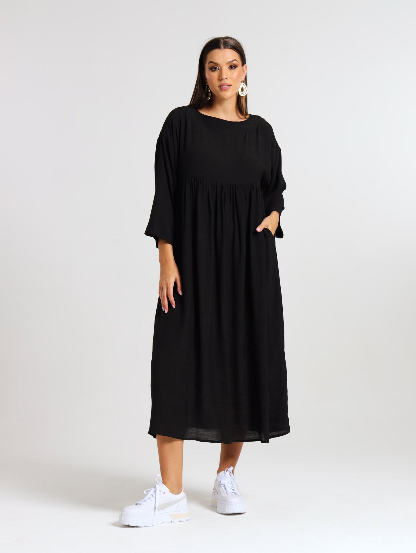 LONGSLEEVE BOXY MAXI / EBONY TENCEL