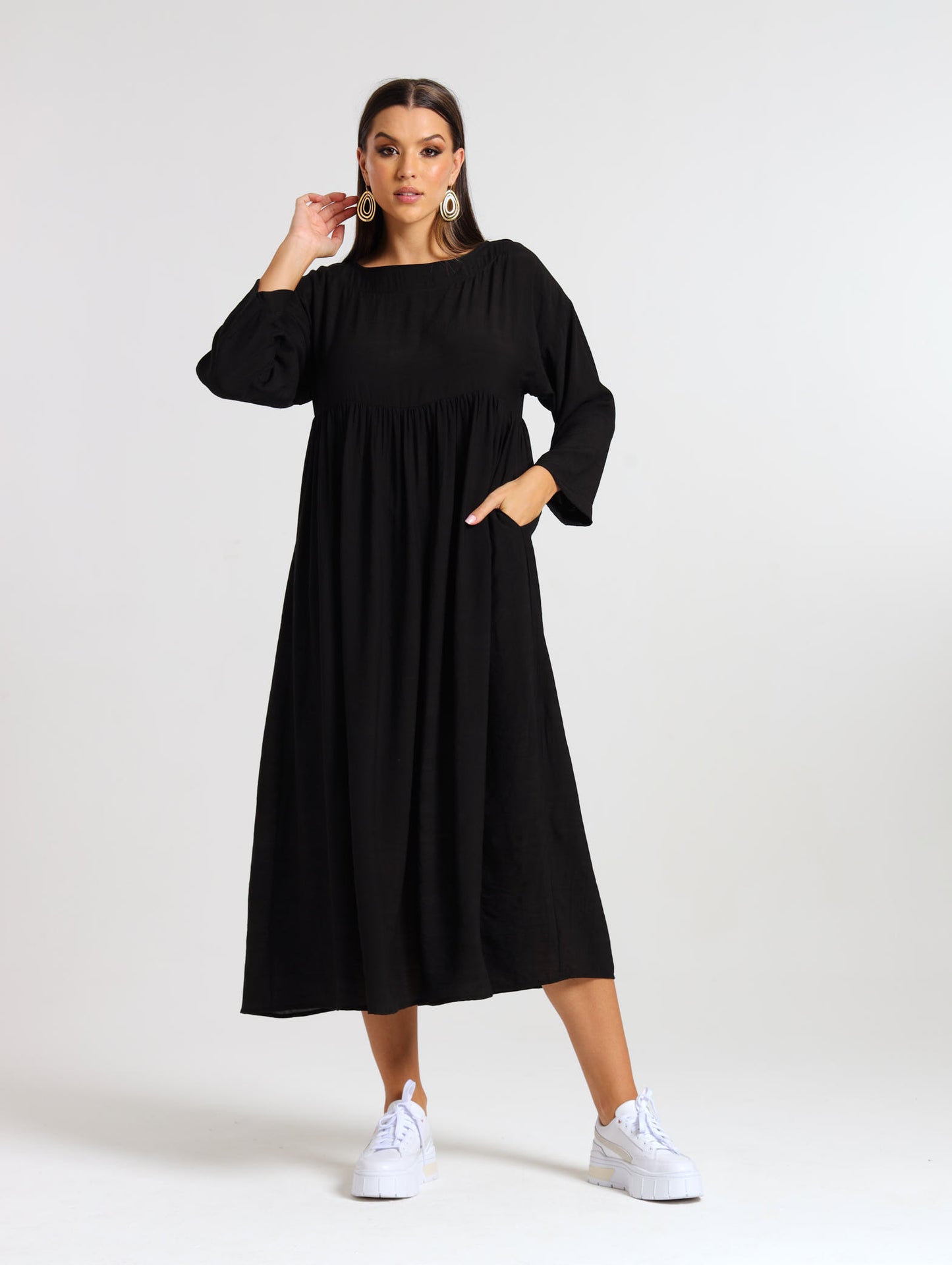 LONGSLEEVE BOXY MAXI / EBONY TENCEL