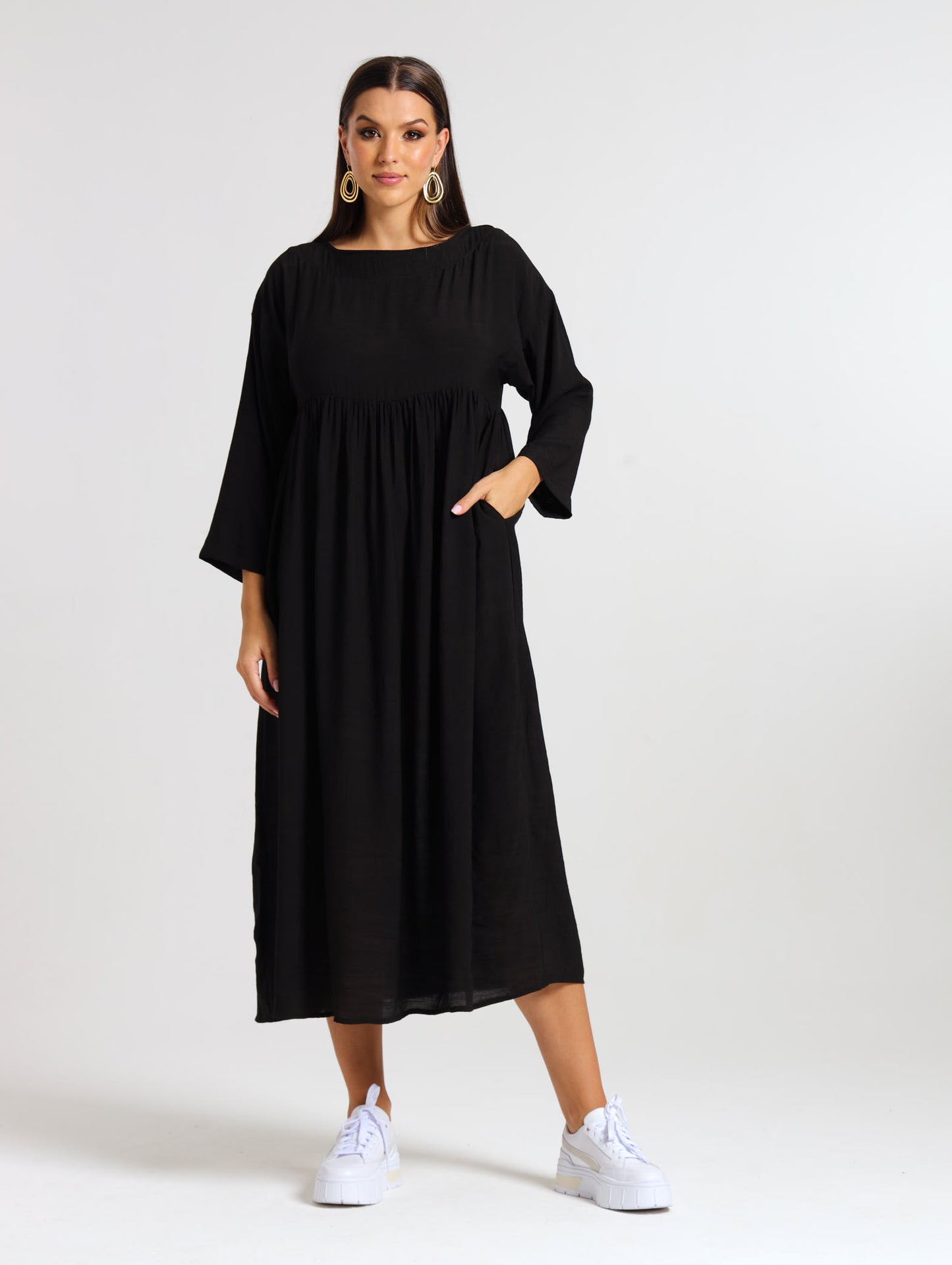 LONGSLEEVE BOXY MAXI / EBONY TENCEL
