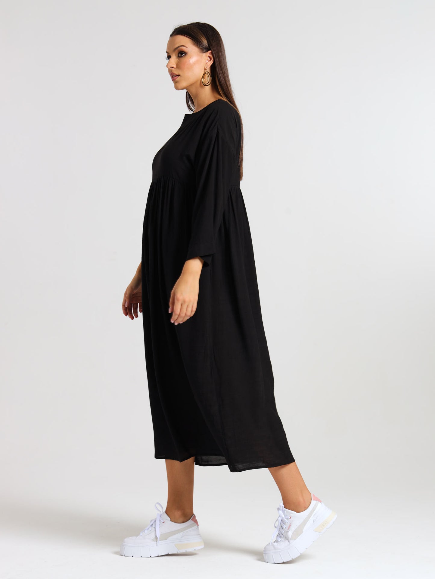 LONGSLEEVE BOXY MAXI / EBONY TENCEL