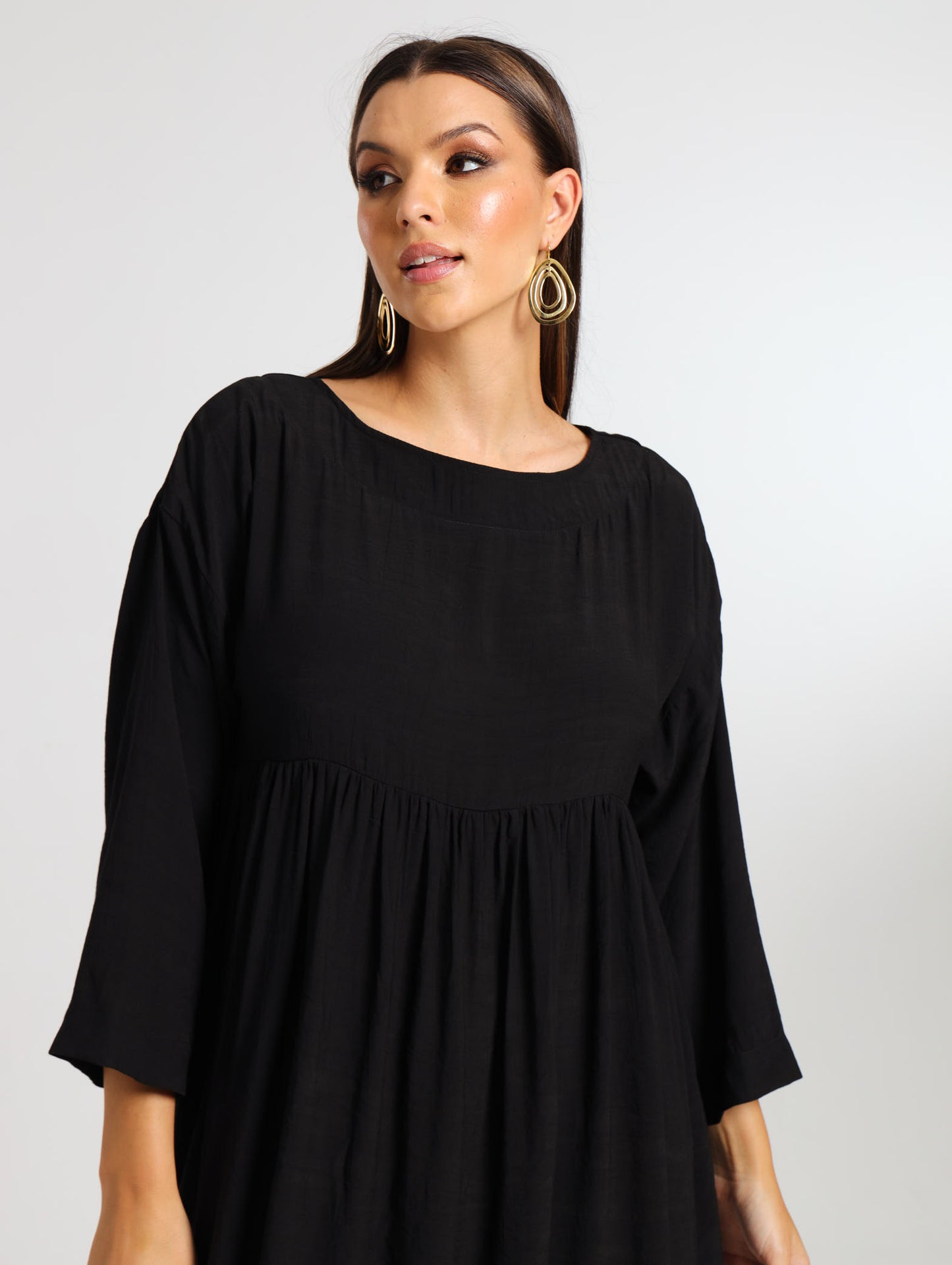 LONGSLEEVE BOXY MAXI / EBONY TENCEL