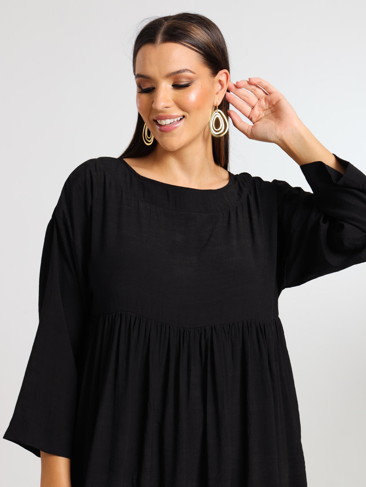 LONGSLEEVE BOXY MAXI / EBONY TENCEL