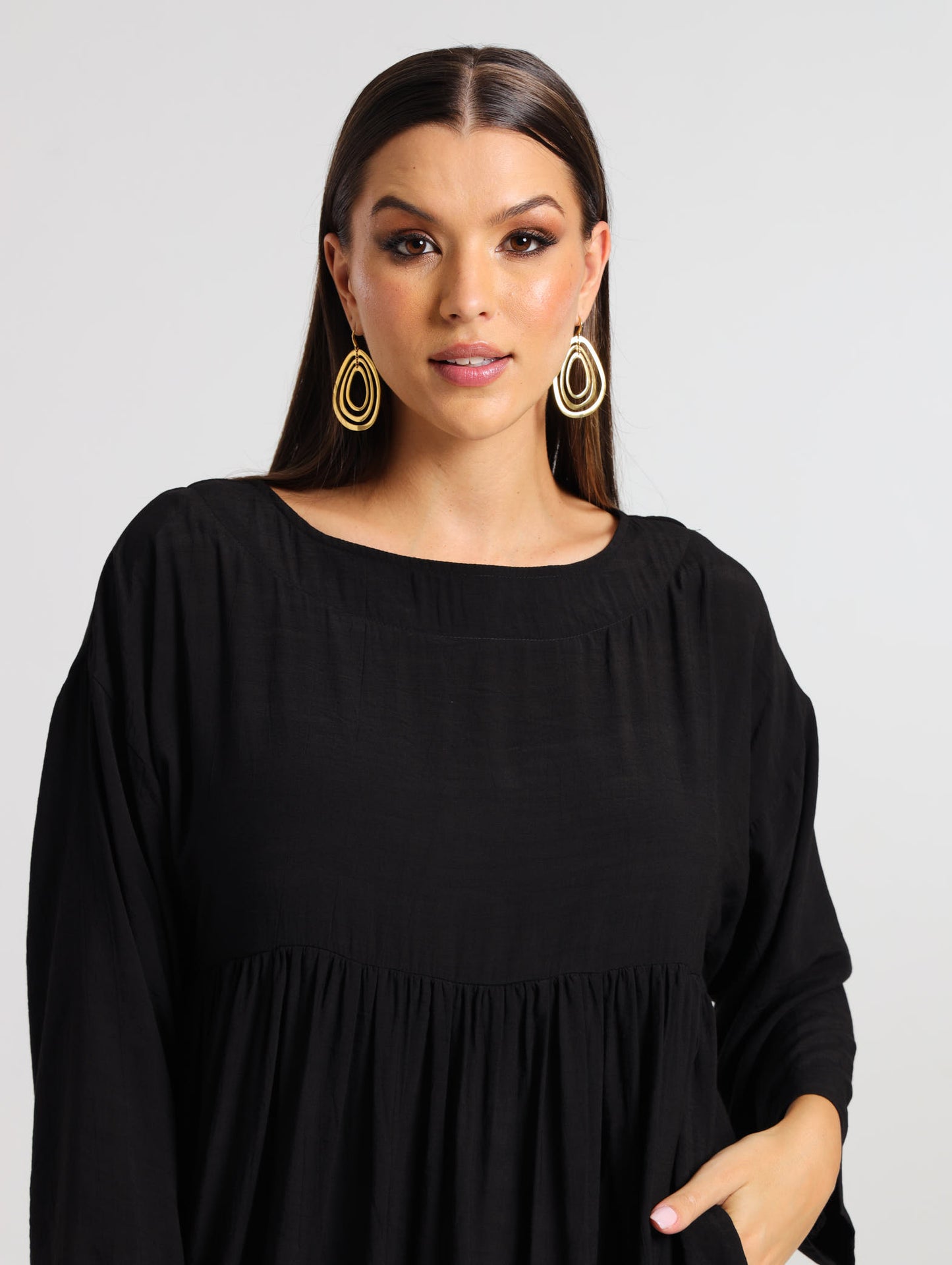 LONGSLEEVE BOXY MAXI / EBONY TENCEL