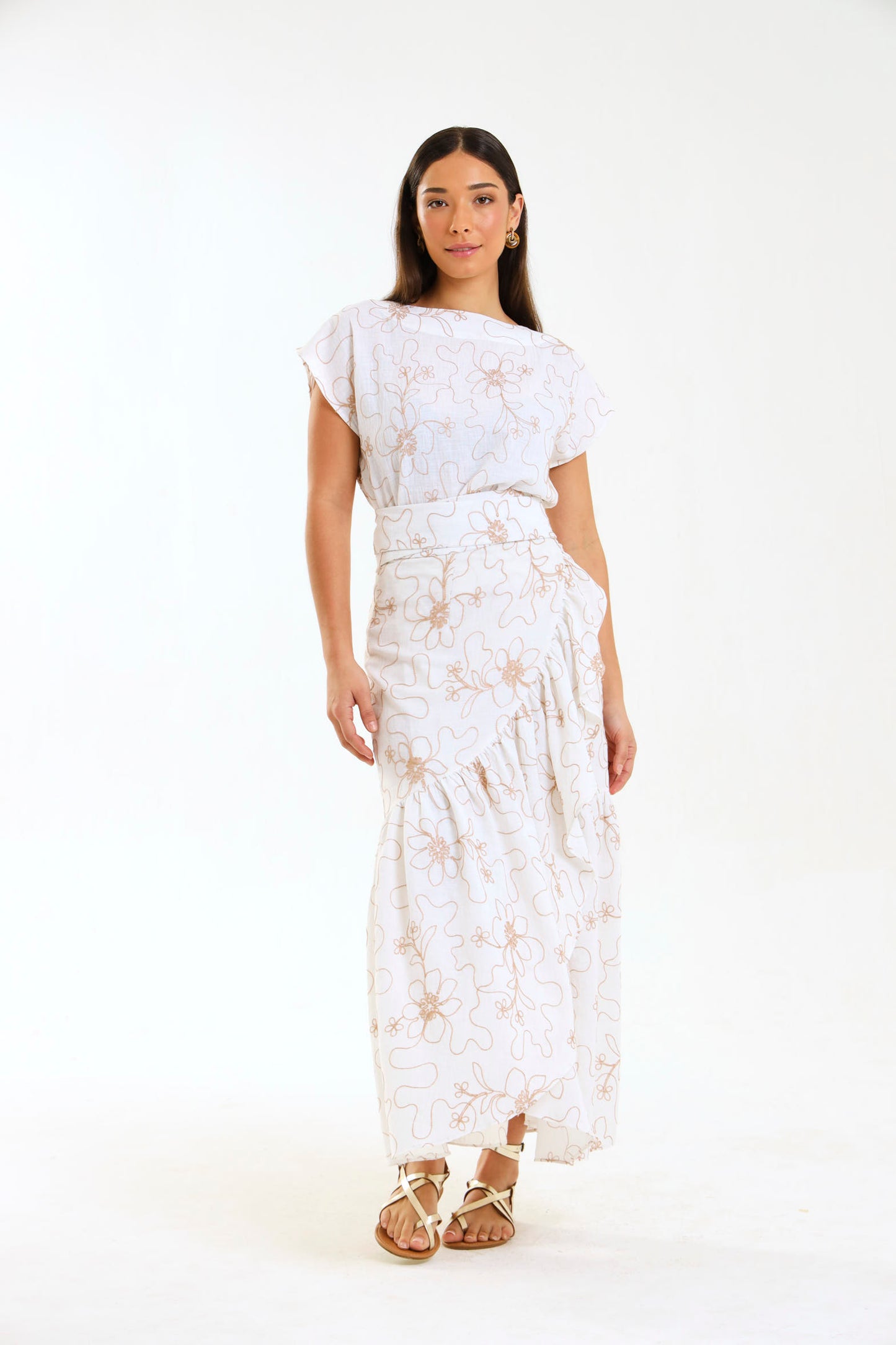 RUFFLE WRAP SKIRT / IVORY BOTANICA