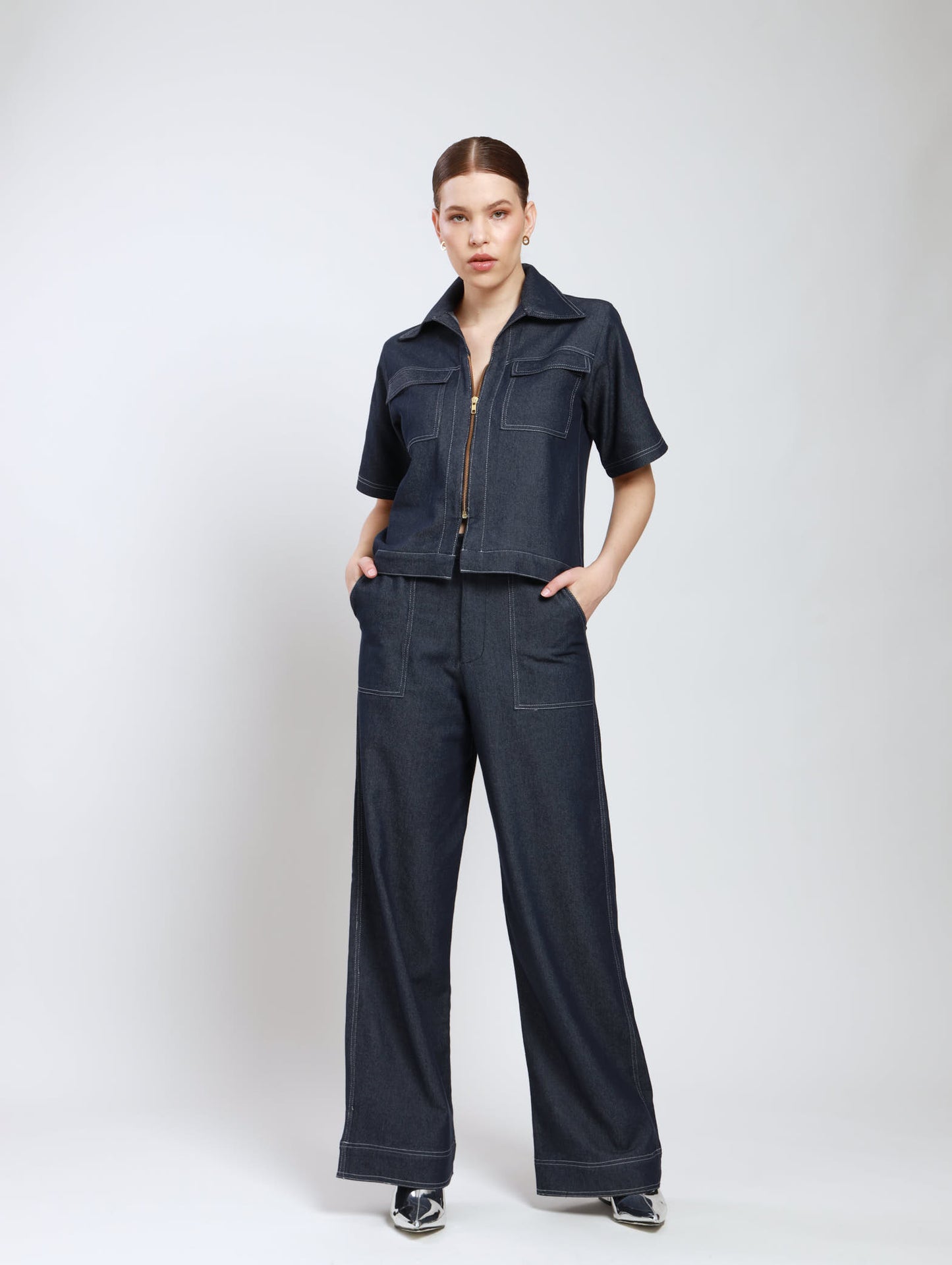 ZIPPED SHACKET / DARK DENIM