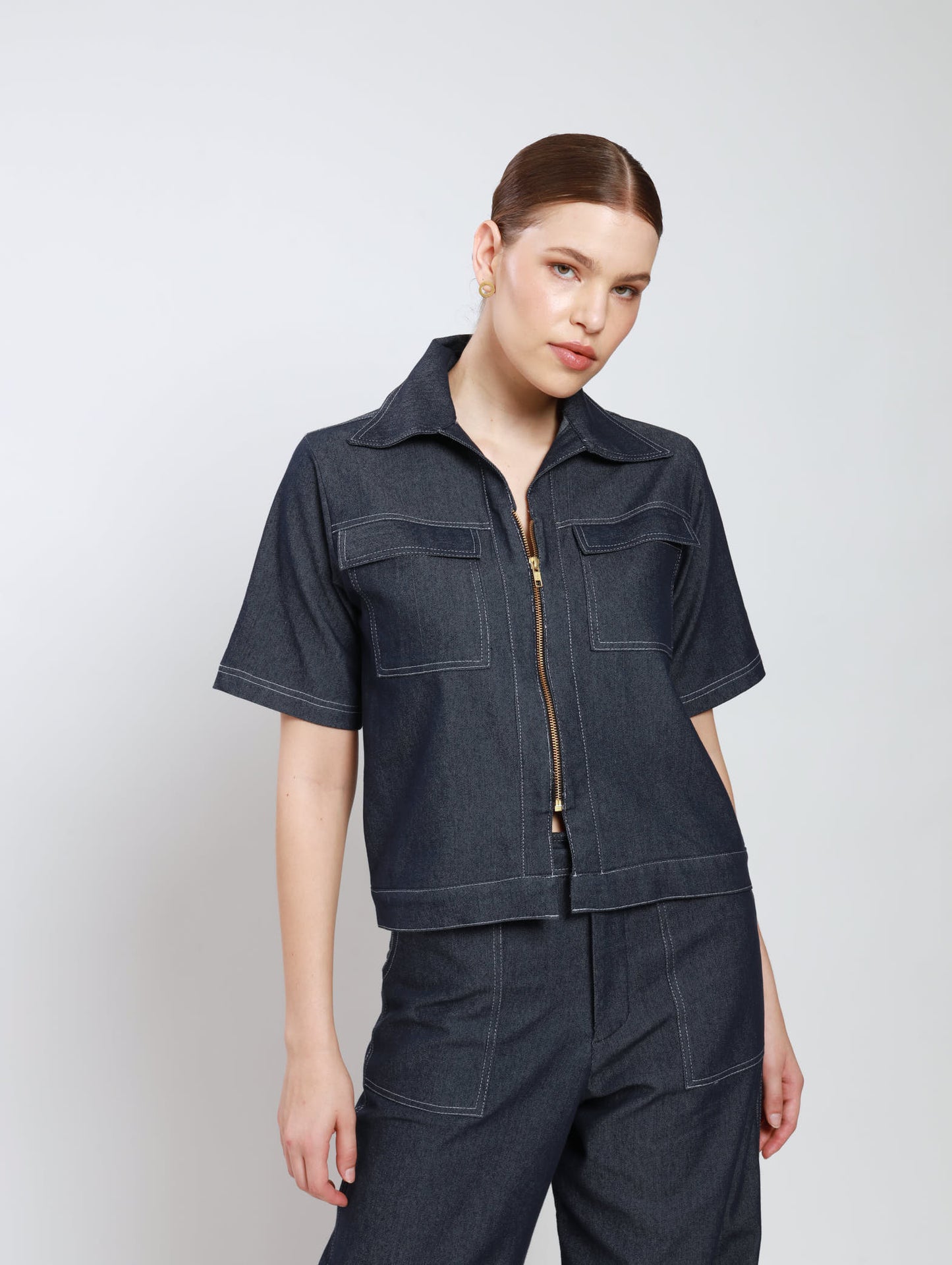 ZIPPED SHACKET / DARK DENIM