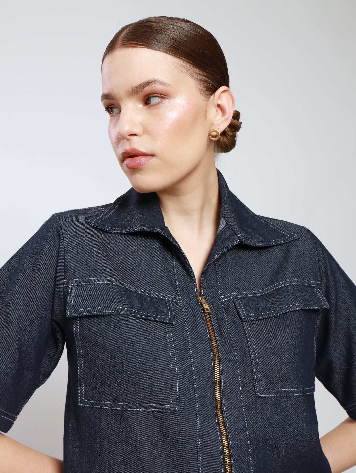 ZIPPED SHACKET / DARK DENIM