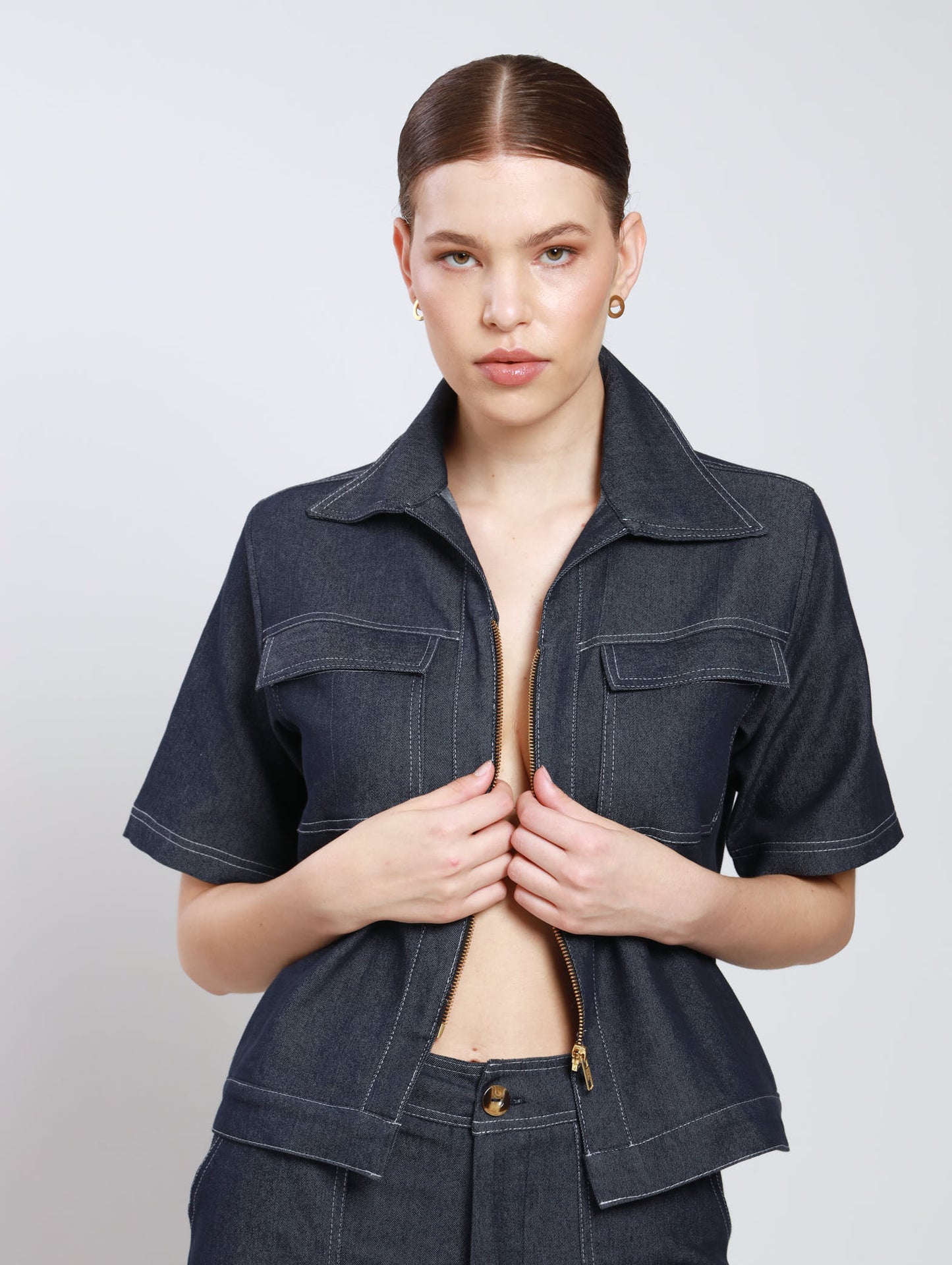 ZIPPED SHACKET / DARK DENIM