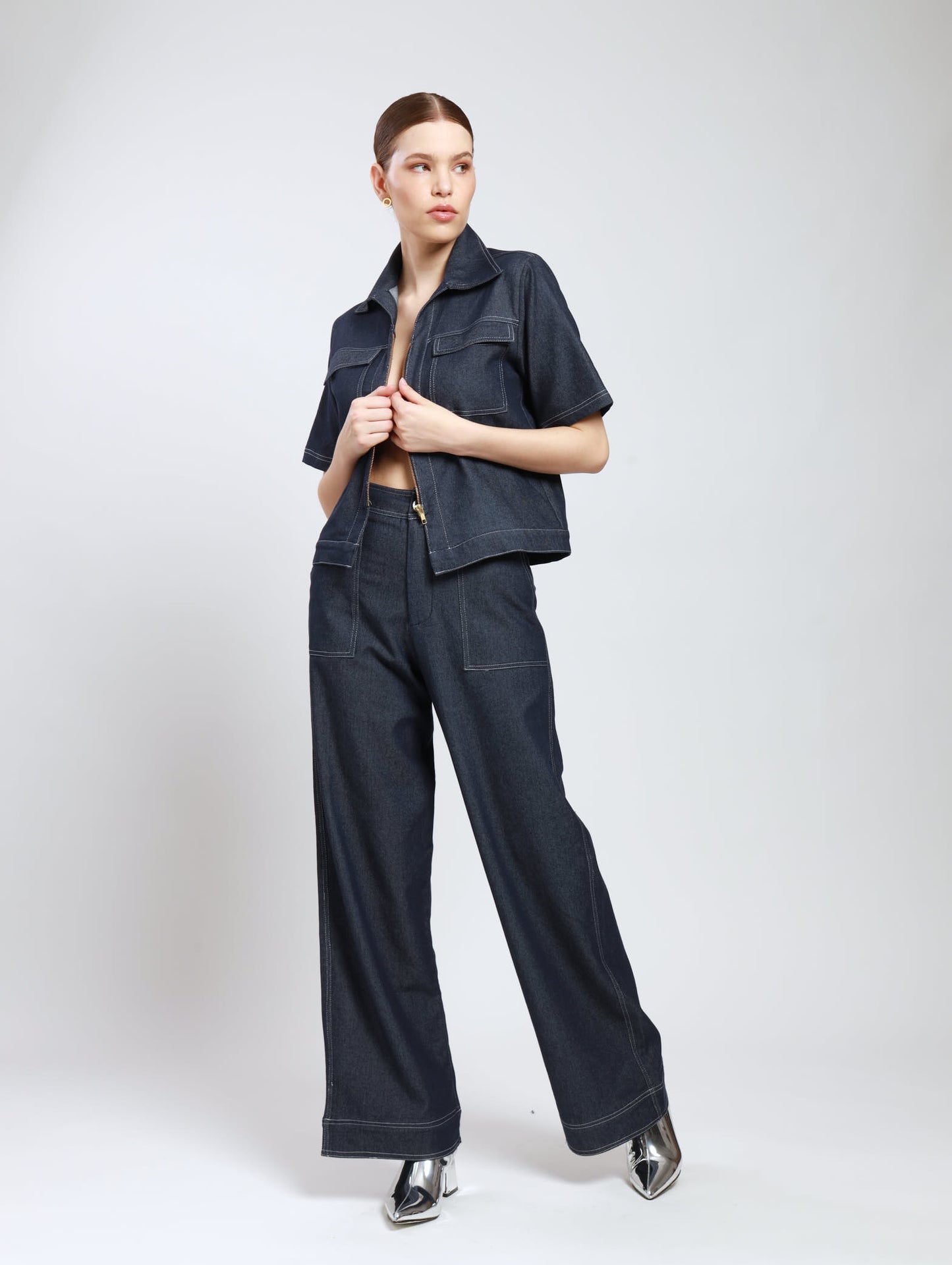 ZIPPED SHACKET / DARK DENIM