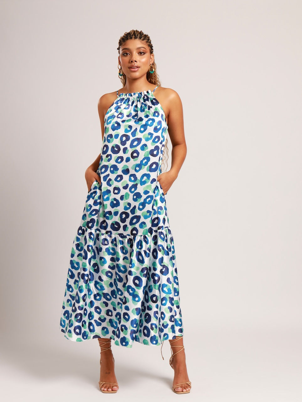 HALTERNECK ROUGED MAXI / TROPICAL LEOPARD