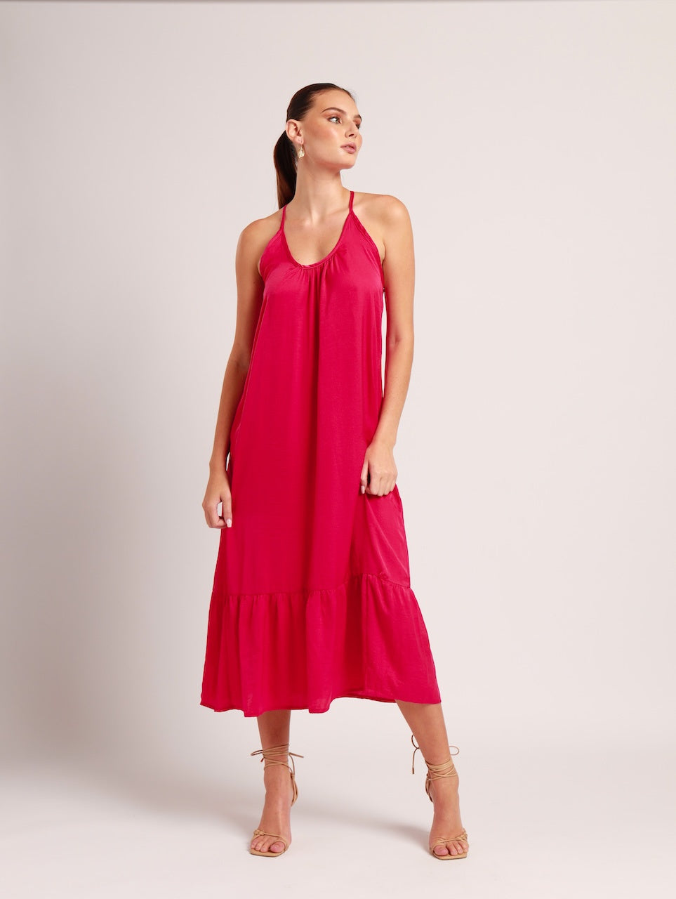 RACER BACK MAXI / FUSCHIA LIQUID SATIN
