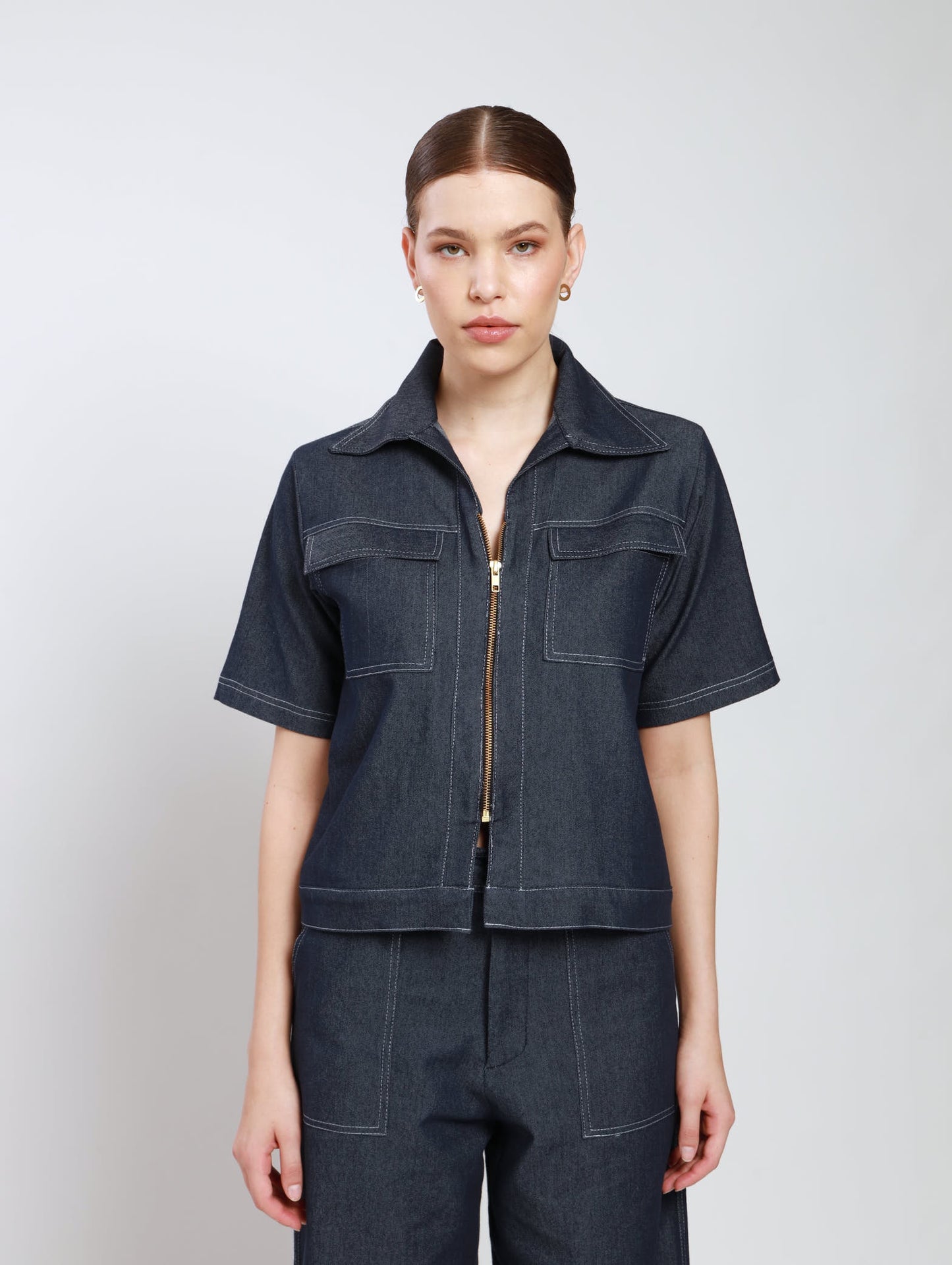 ZIPPED SHACKET / DARK DENIM