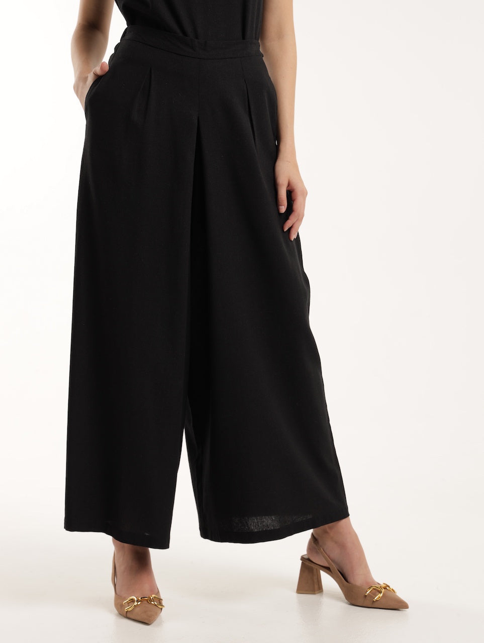 CROPPED WIDE LEG PALAZZO / EBONY LINEN