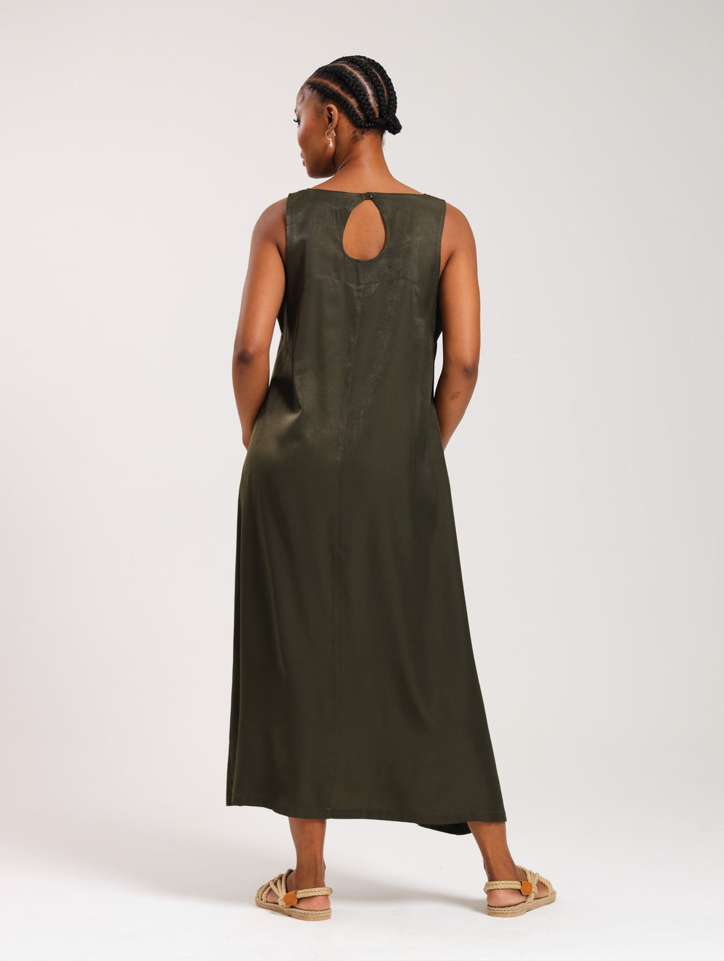 MAXI TANK DRESS / OLIVE SATIN TWILL