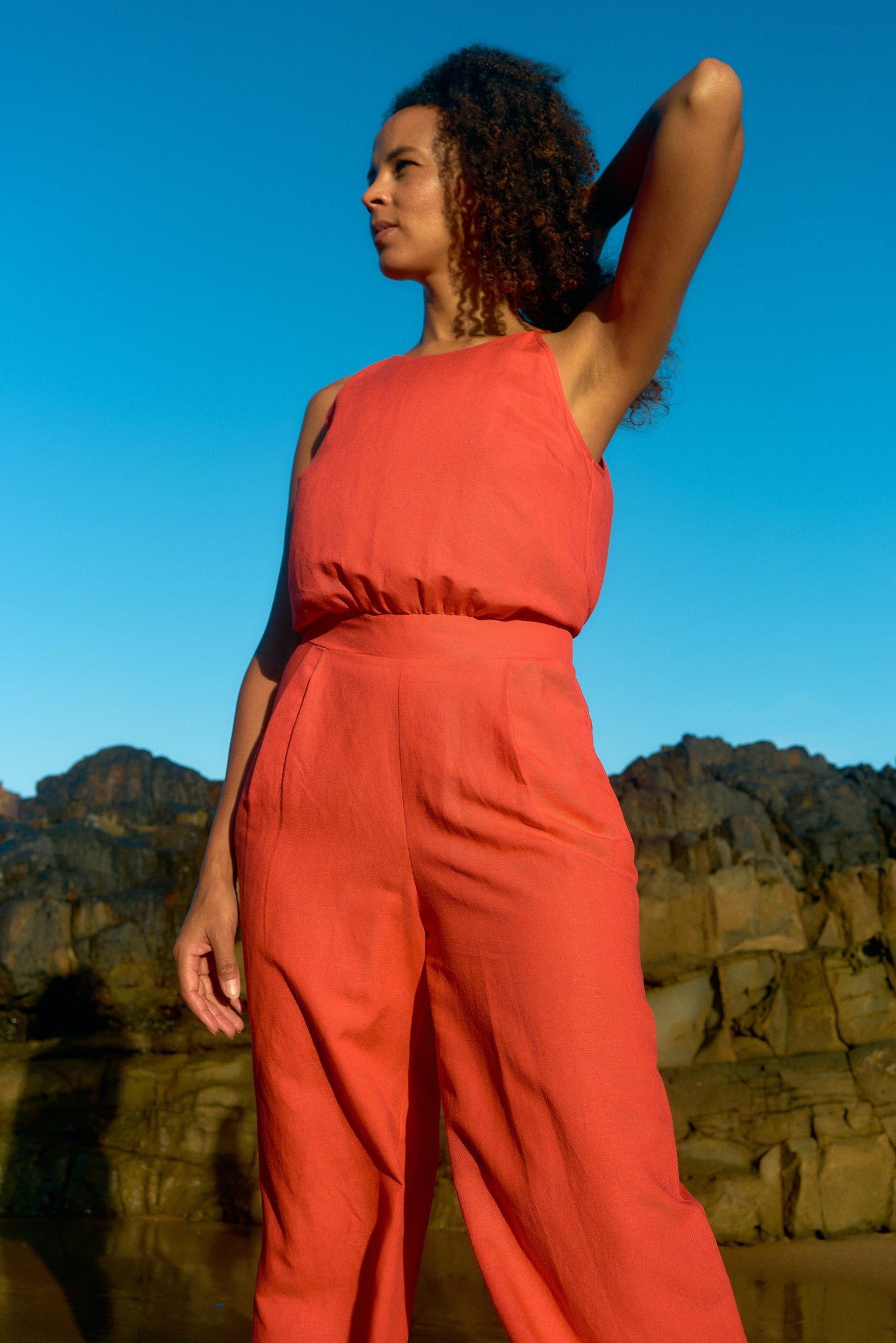 HALTERNECK CULOTTE JUMPSUIT / FIESTA LINEN