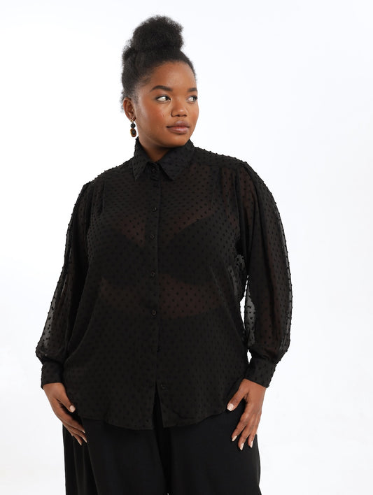 OS BOYFRIEND TOP / BLACK BUBBLE CHIFFON