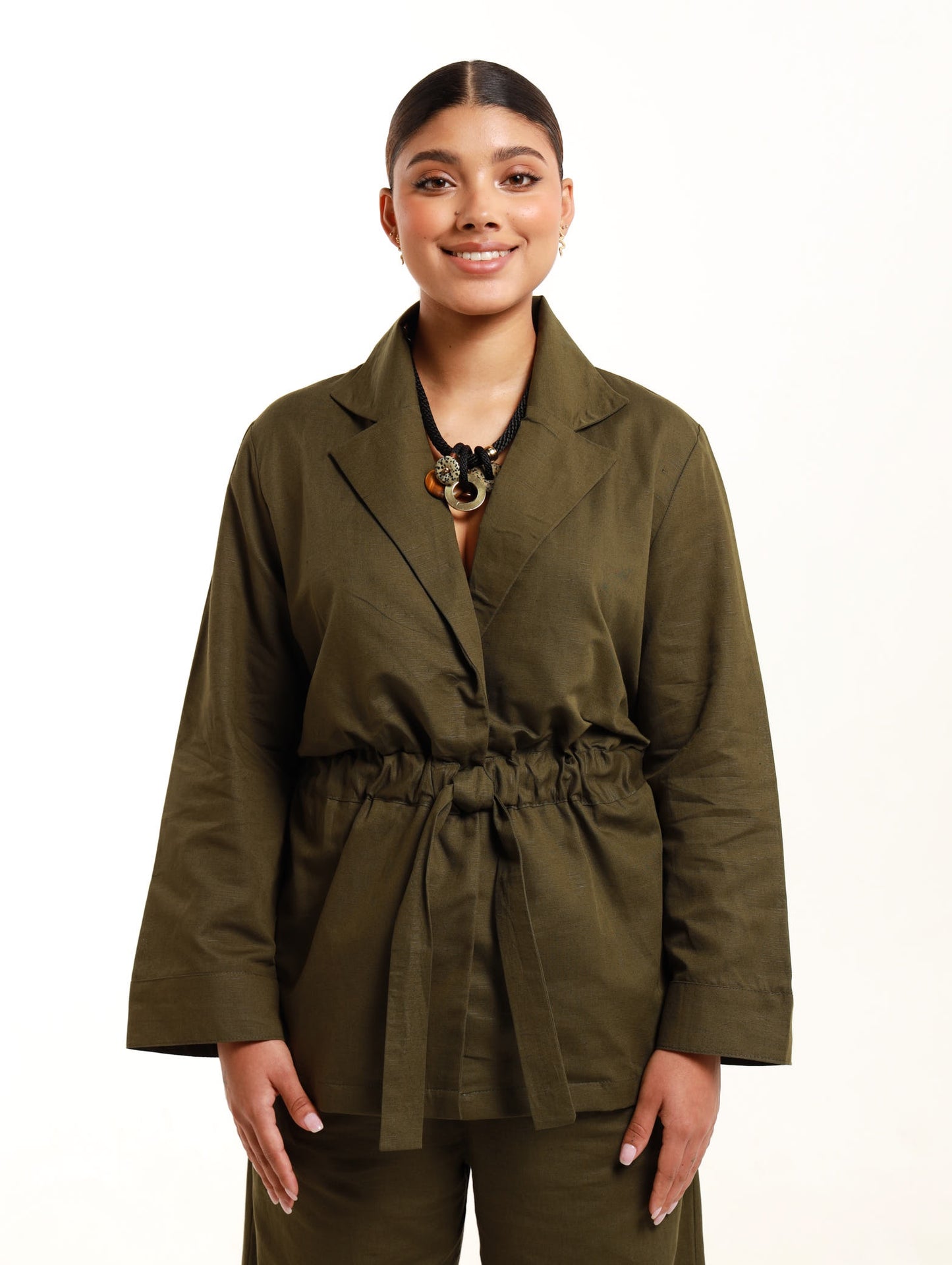 DRAWSTRING BLAZER / KHAKI LINEN