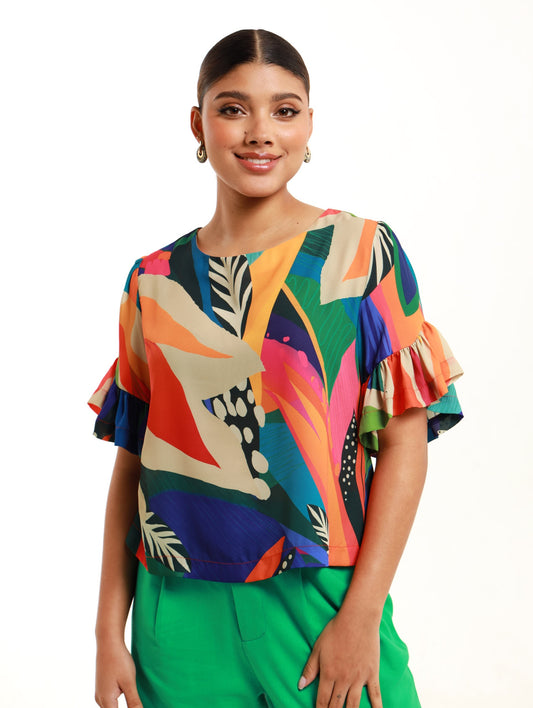 RELAXED RUFFLE SLEEVE TOP / HELICONIA