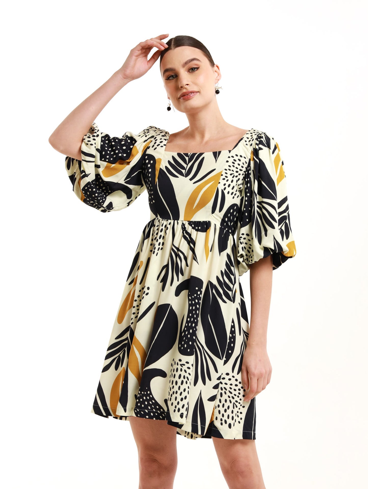 PUFF SLEEVE MIDI / CORAL LEAF