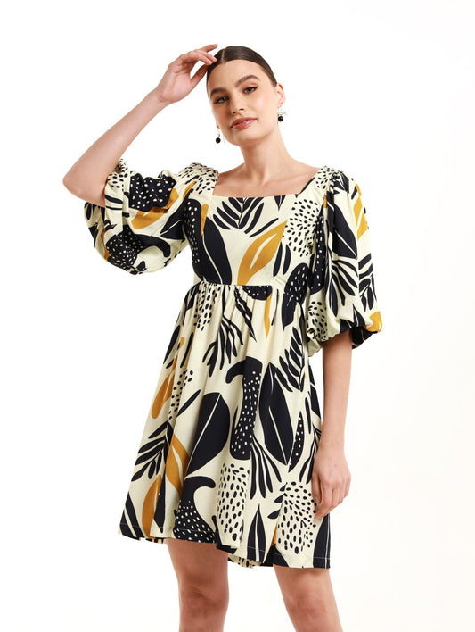 PUFF SLEEVE MIDI / CORAL LEAF