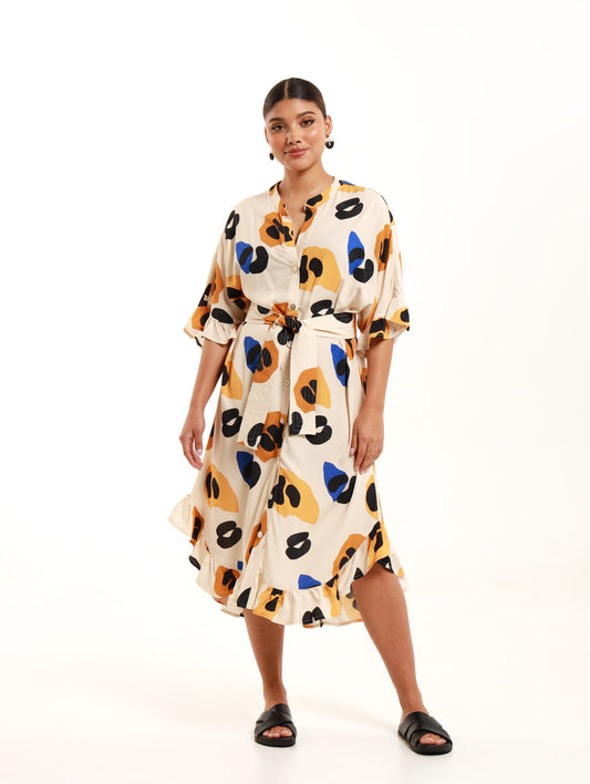 MANDARIN RUFFLE MIDI / ABSTRACT PANTHERA
