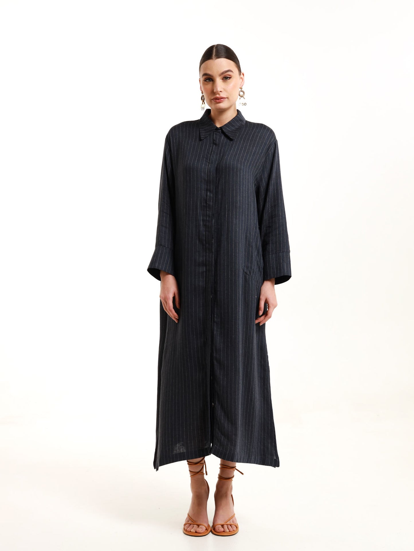 LONGSLEEVE SHIRTDRESS / DENIM HERRINGBONE STRIPE